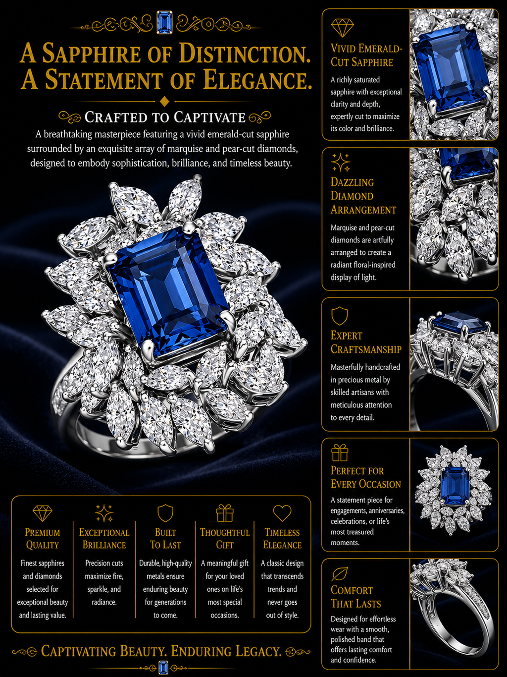 Royal Sapphire Floral Diamond Ring