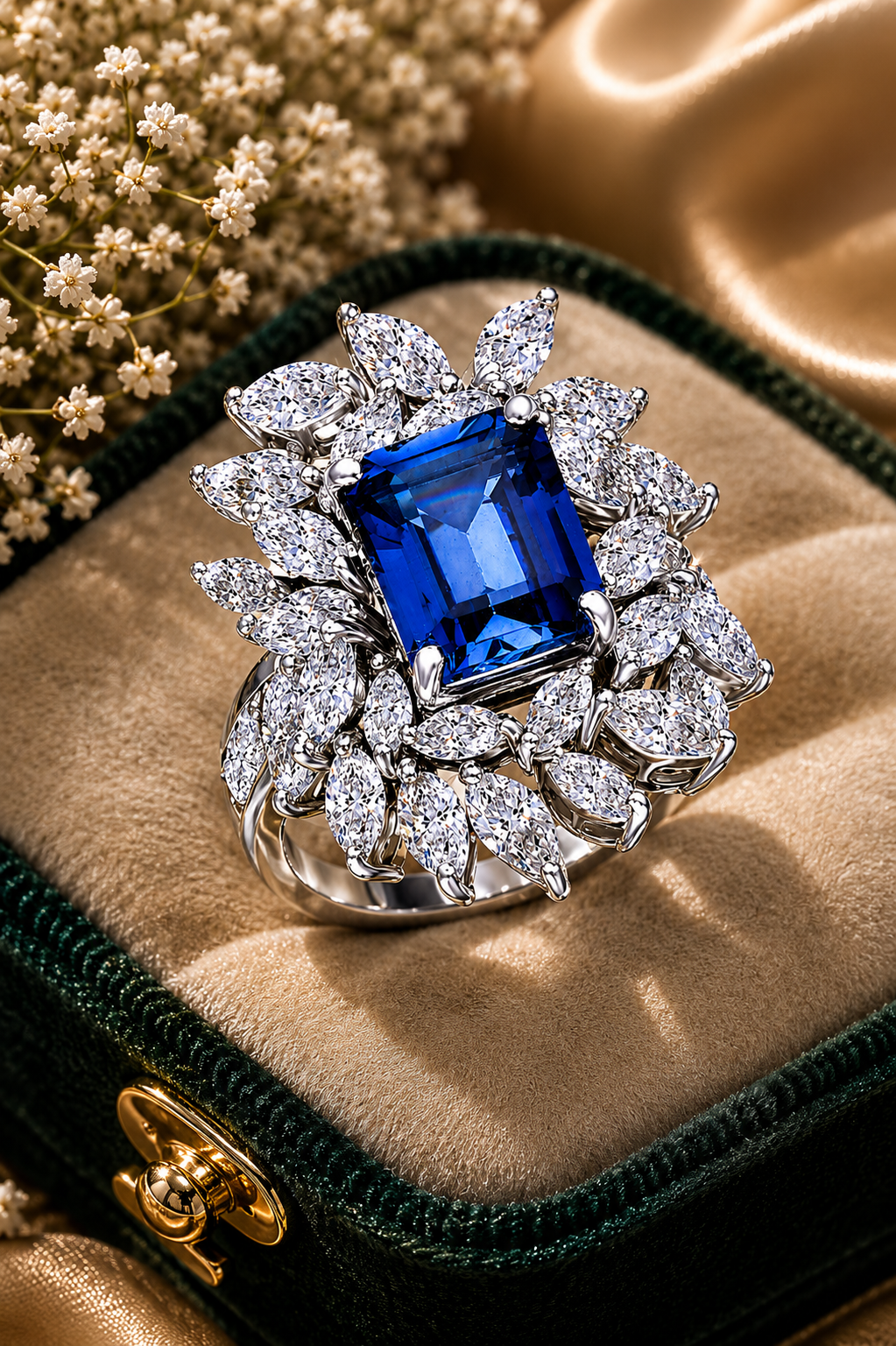 Royal Sapphire Floral Diamond Ring