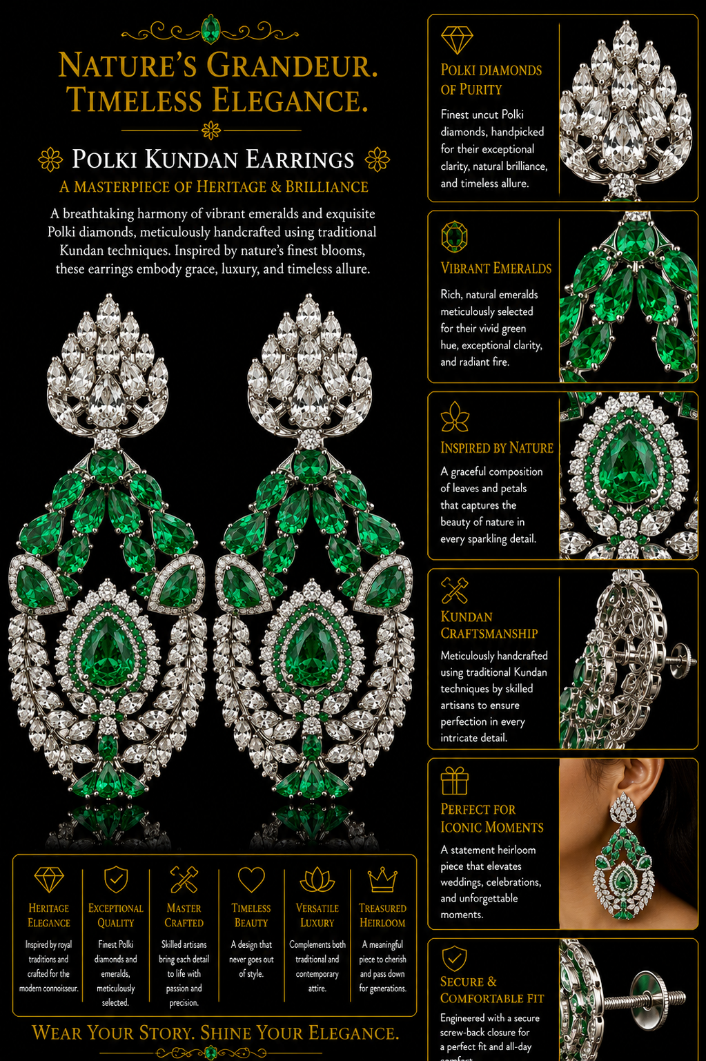 Emerald & Diamond Royal Floral Statement Necklace Set