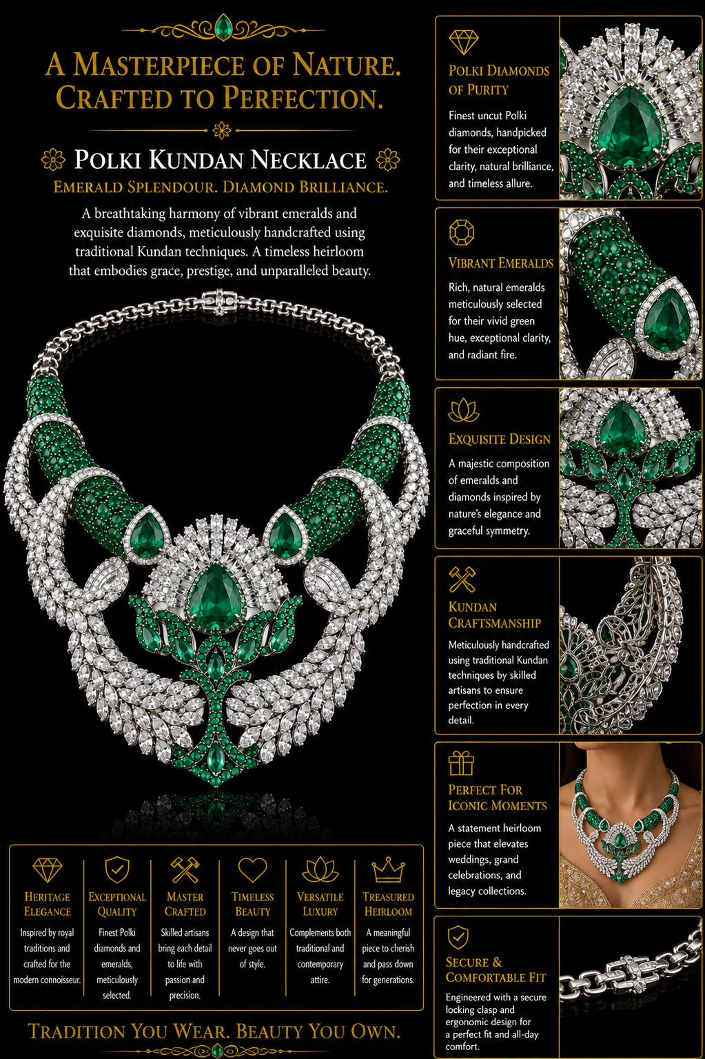 Emerald & Diamond Royal Floral Statement Necklace Set