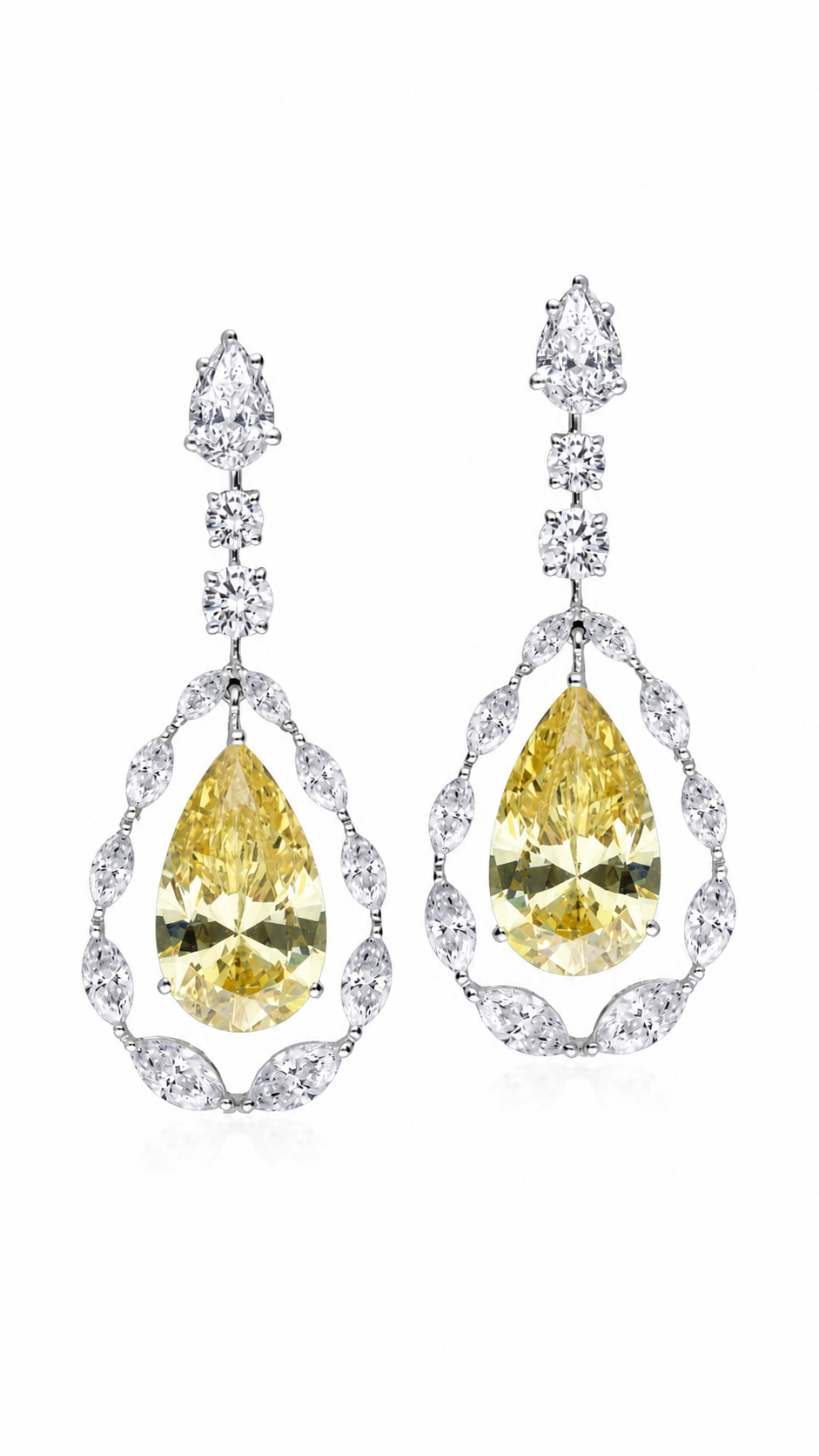 Yellow Pear Halo Drop Earrings