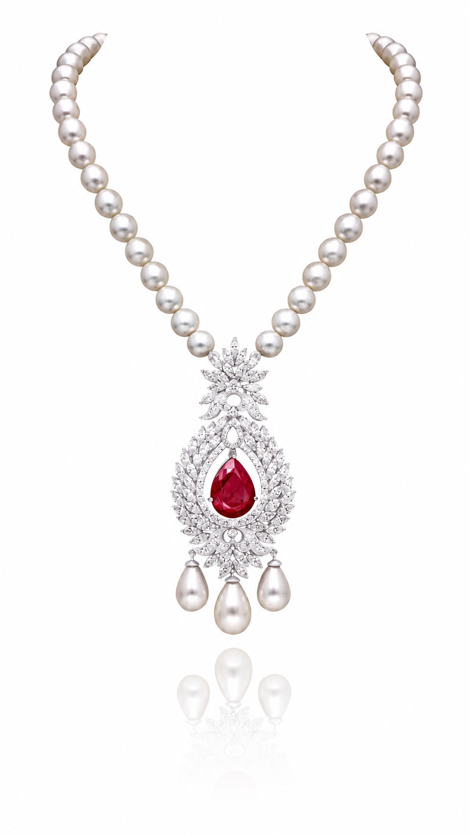 Ruby Pearl Heirloom Diamond Pendant Necklace