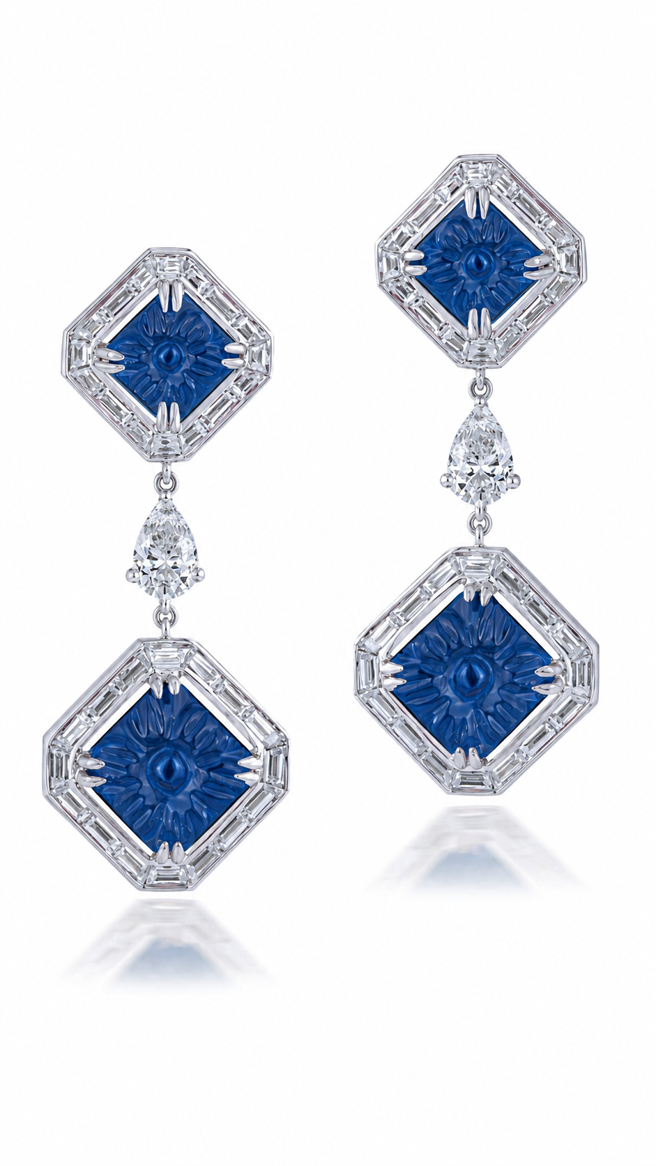 Royal Blue Art Deco Drop Earrings
