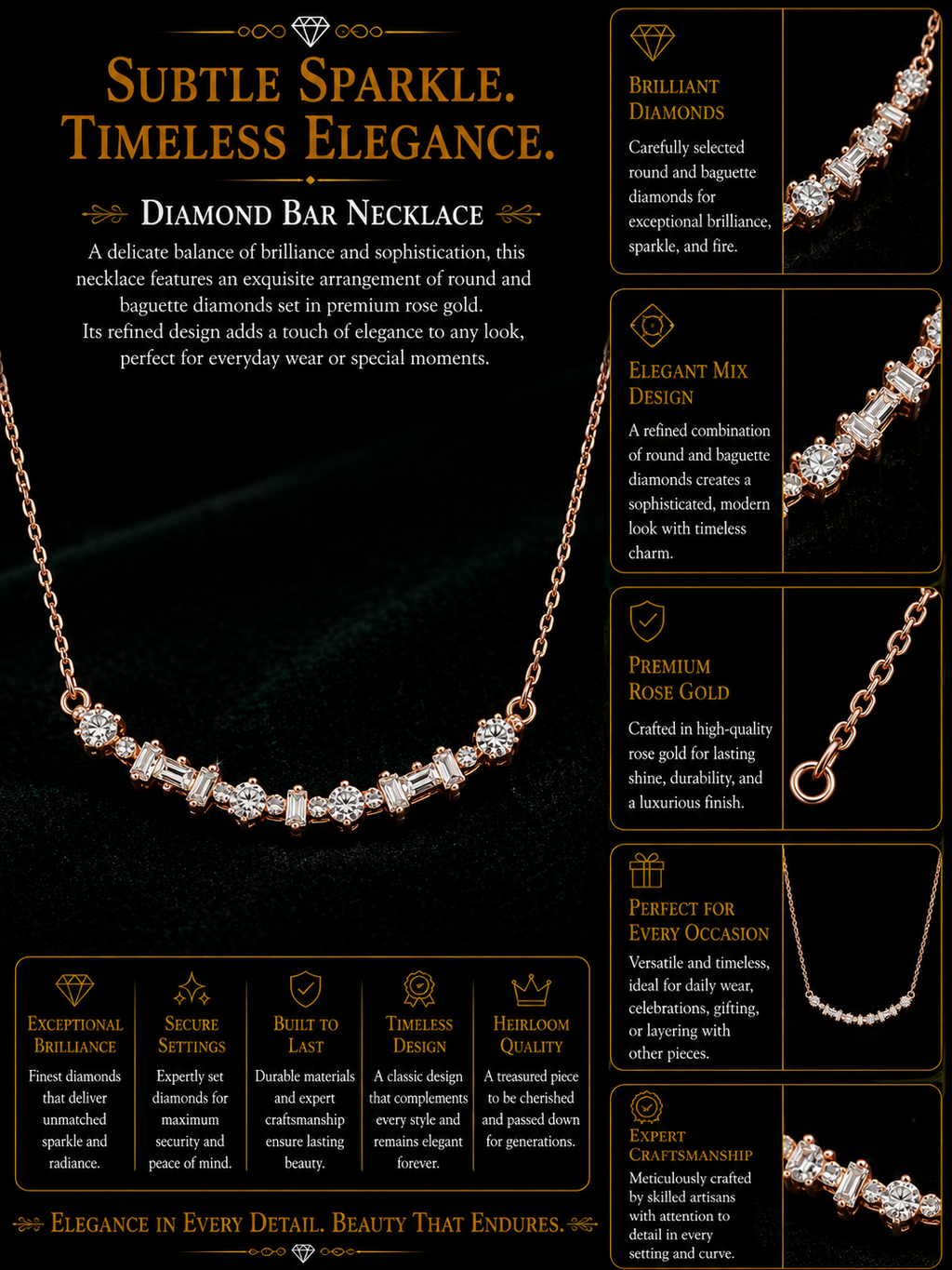 Rose Gold Diamond Curve Necklace