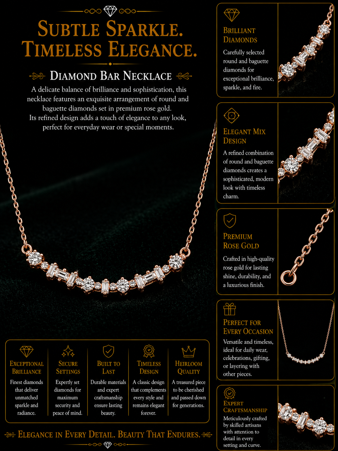 Rose Gold Diamond Curve Necklace