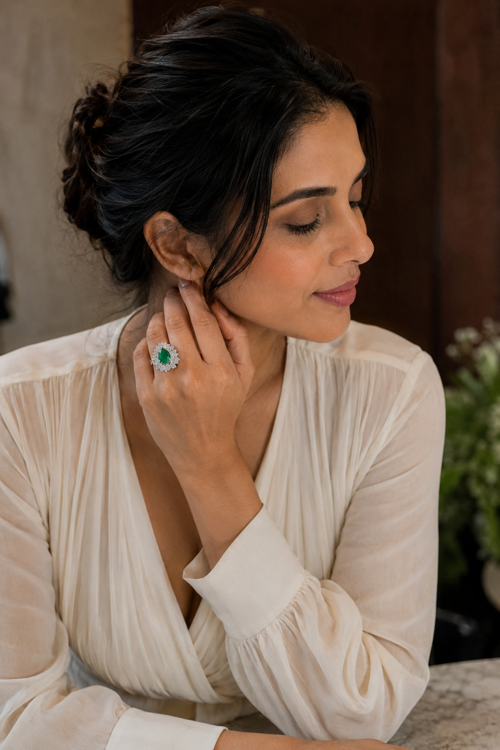 Luxury Emerald Diamond Double Halo Statement Ring