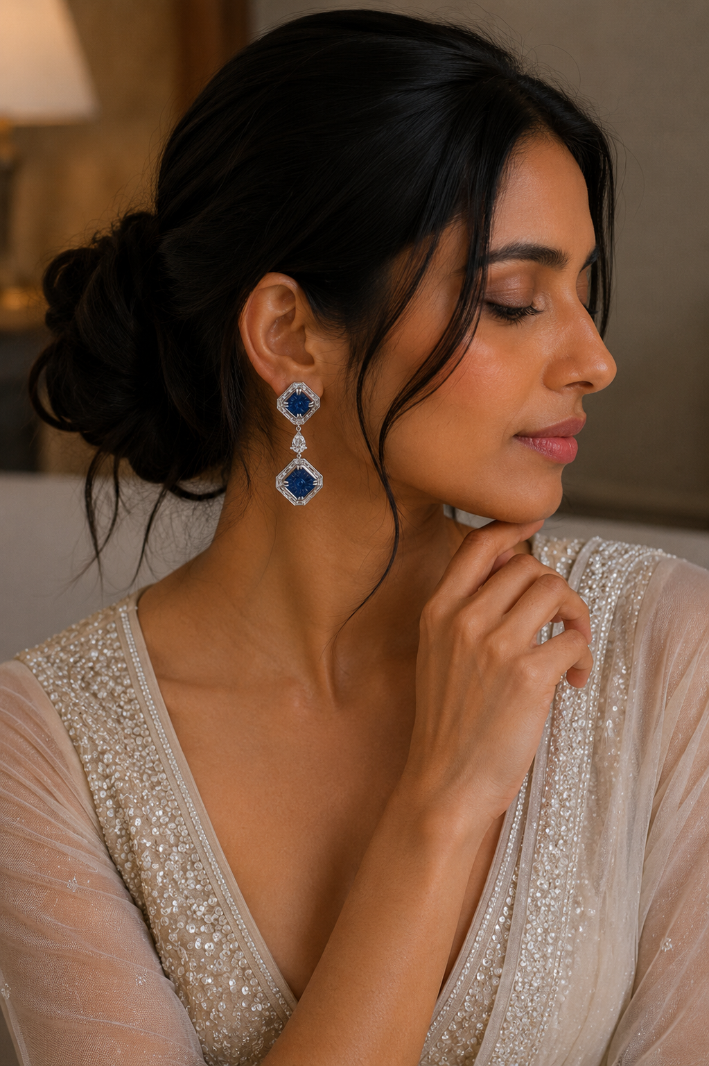 Royal Blue Art Deco Drop Earrings