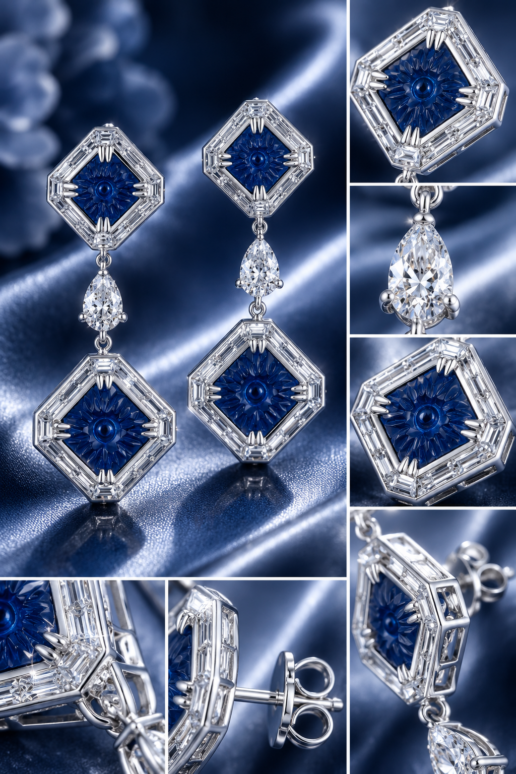Royal Blue Art Deco Drop Earrings
