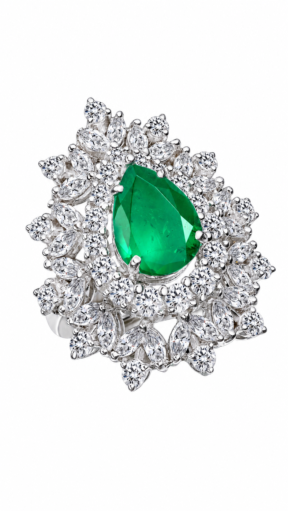 Luxury Emerald Diamond Double Halo Statement Ring