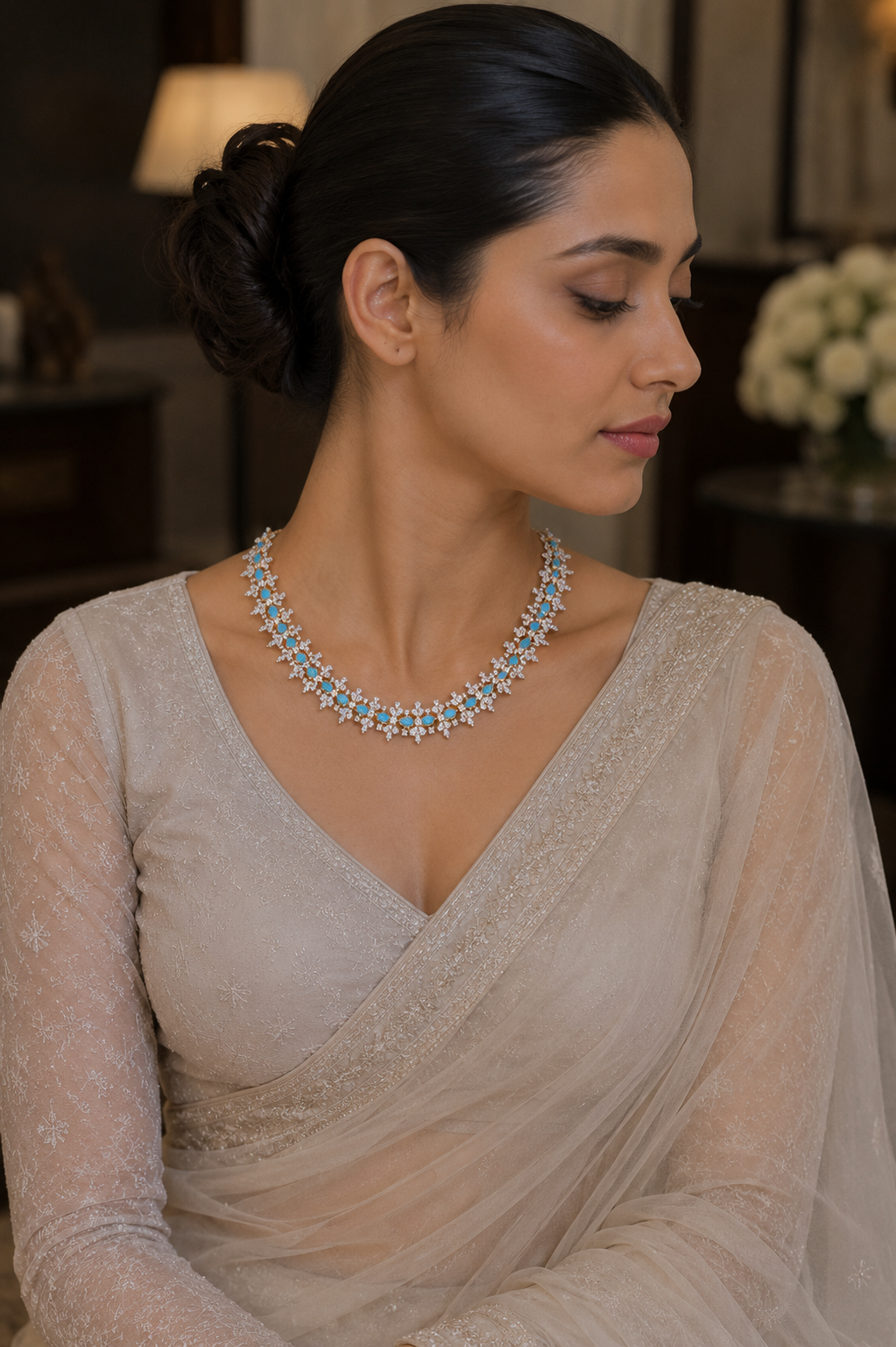 Celestial Turquoise Bloom Diamond Necklace