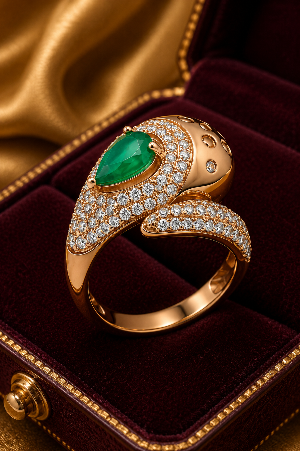 Emerald Pear-Shaped Diamond Bypass Ring in Rose Gold