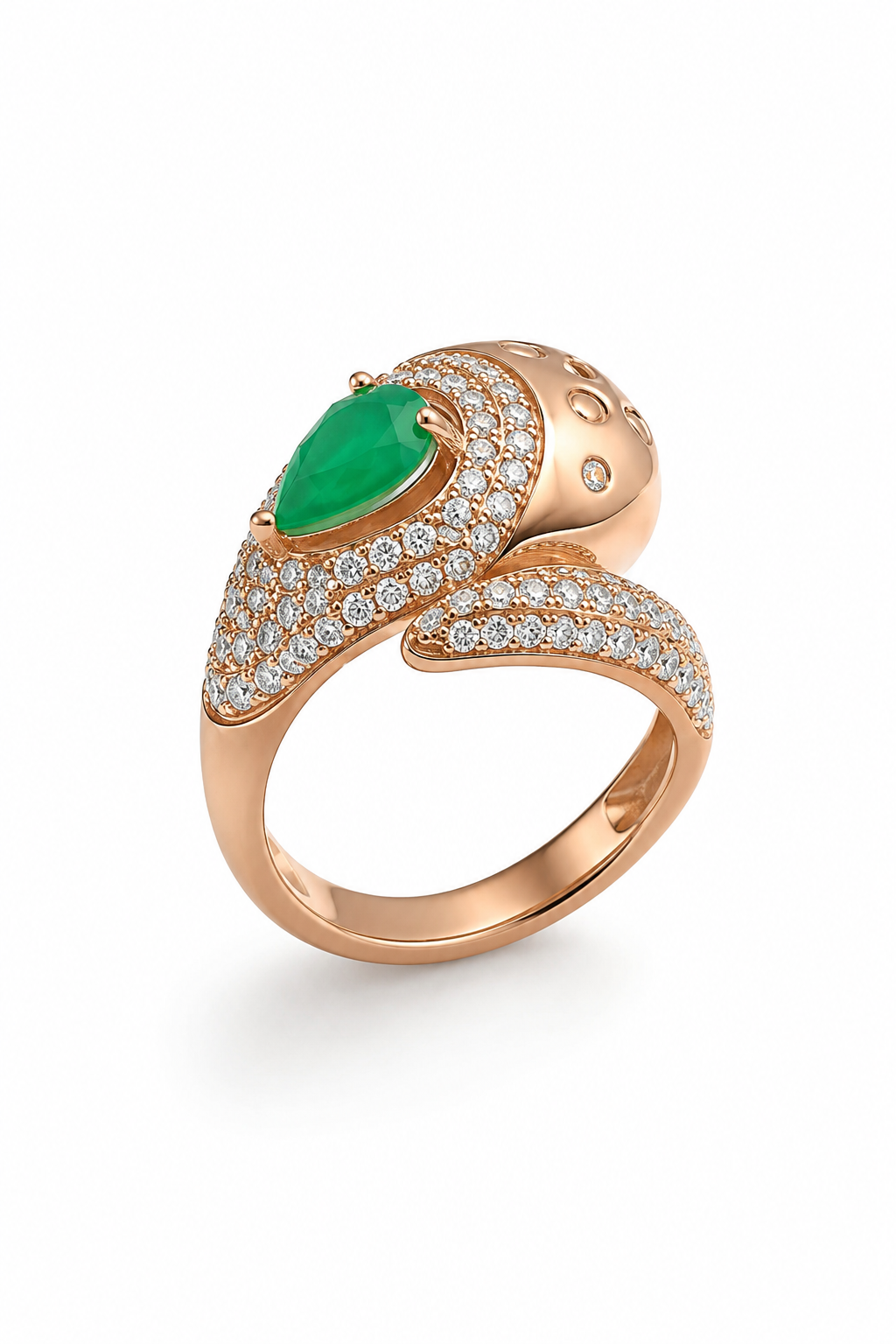 Emerald Pear-Shaped Diamond Bypass Ring in Rose Gold