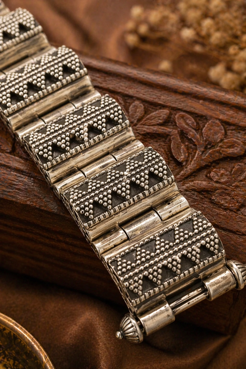 Antique Tribal Silver Statement Bracelet – Handcrafted Oxidized Finish