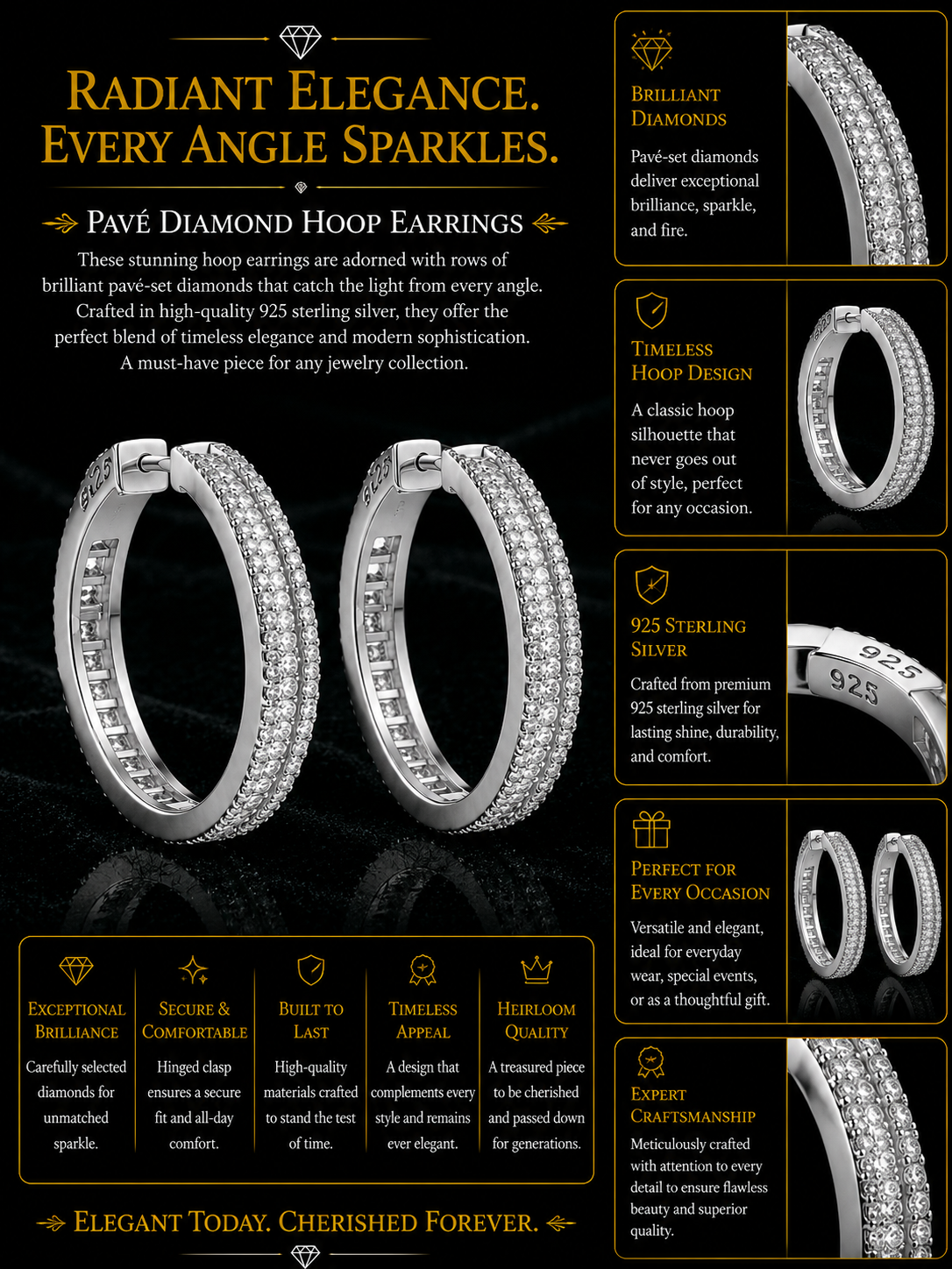 Sparkling Crystal Hoop Earrings for Women – Silver & Gold Finish