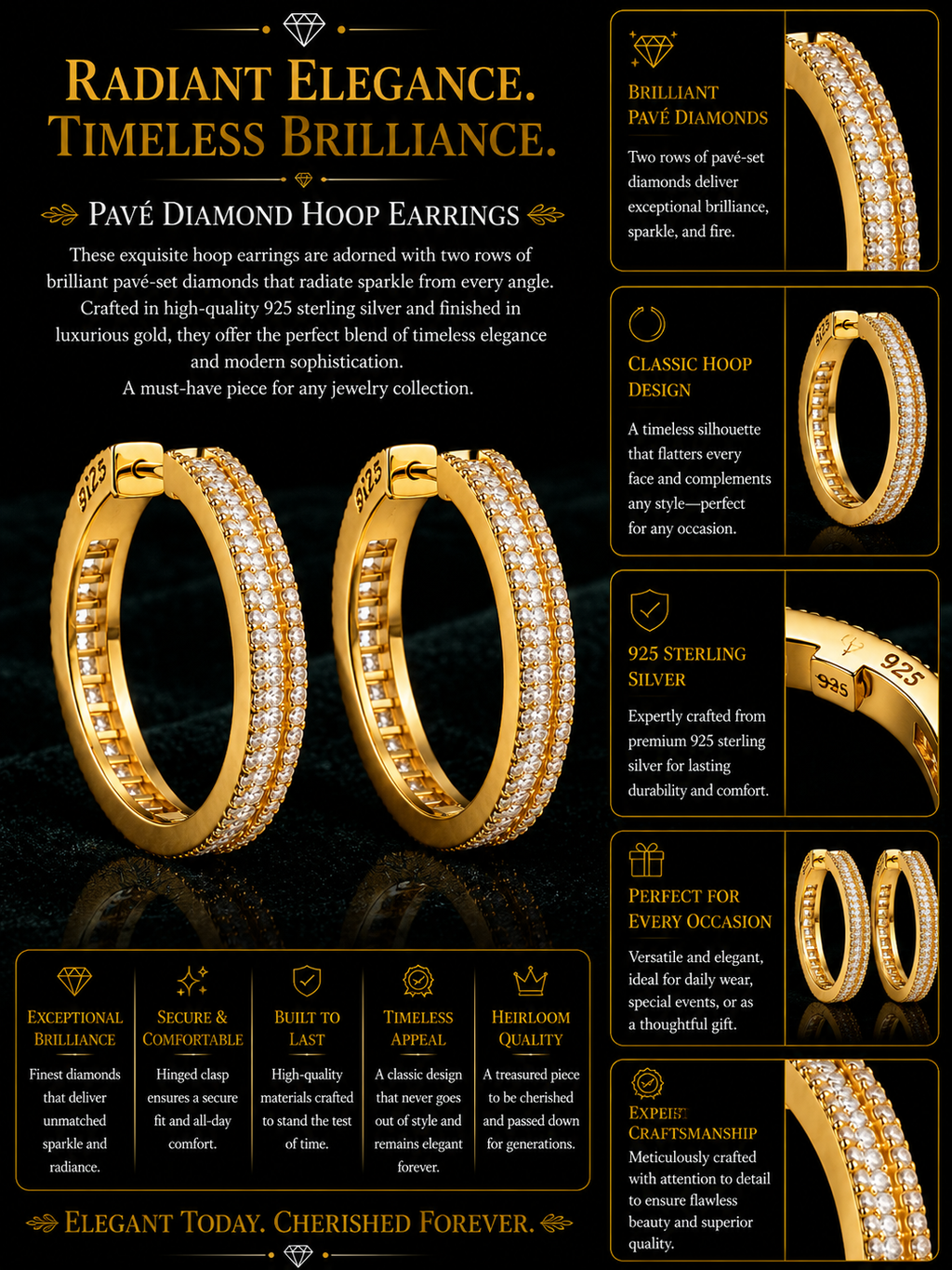 Sparkling Crystal Hoop Earrings for Women – Silver & Gold Finish