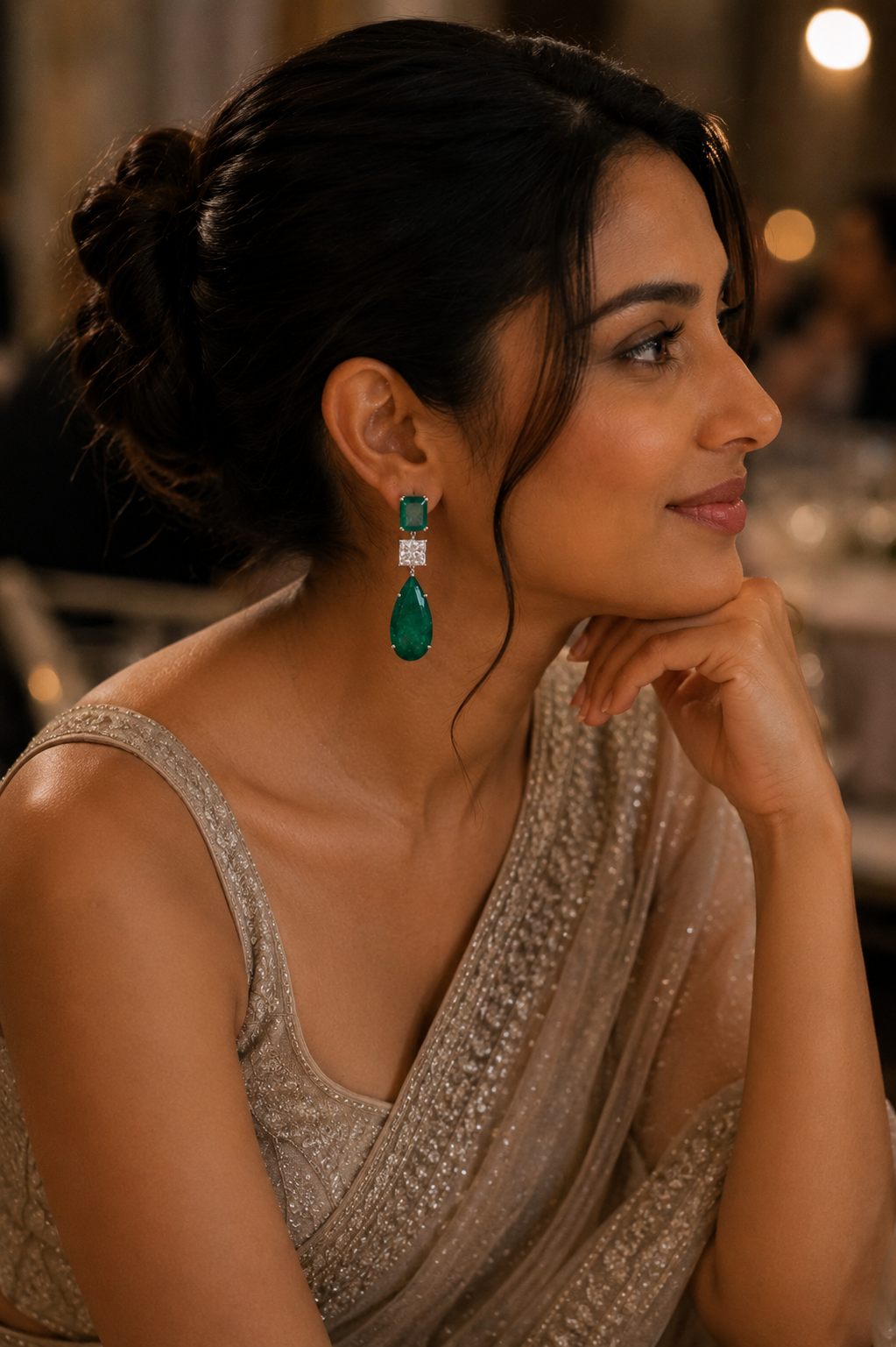 Emerald Cascade Triple Drop Earrings