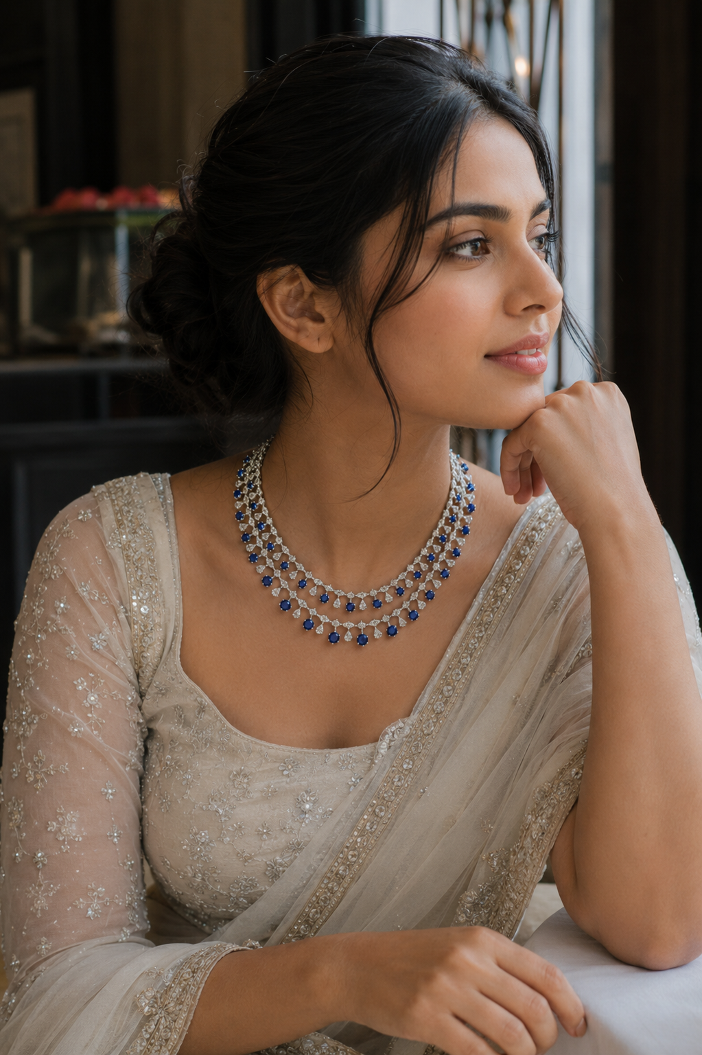 Royal Sapphire Cascade Diamond Necklace
