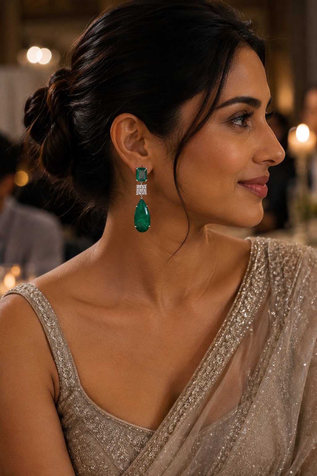 Emerald Cascade Triple Drop Earrings