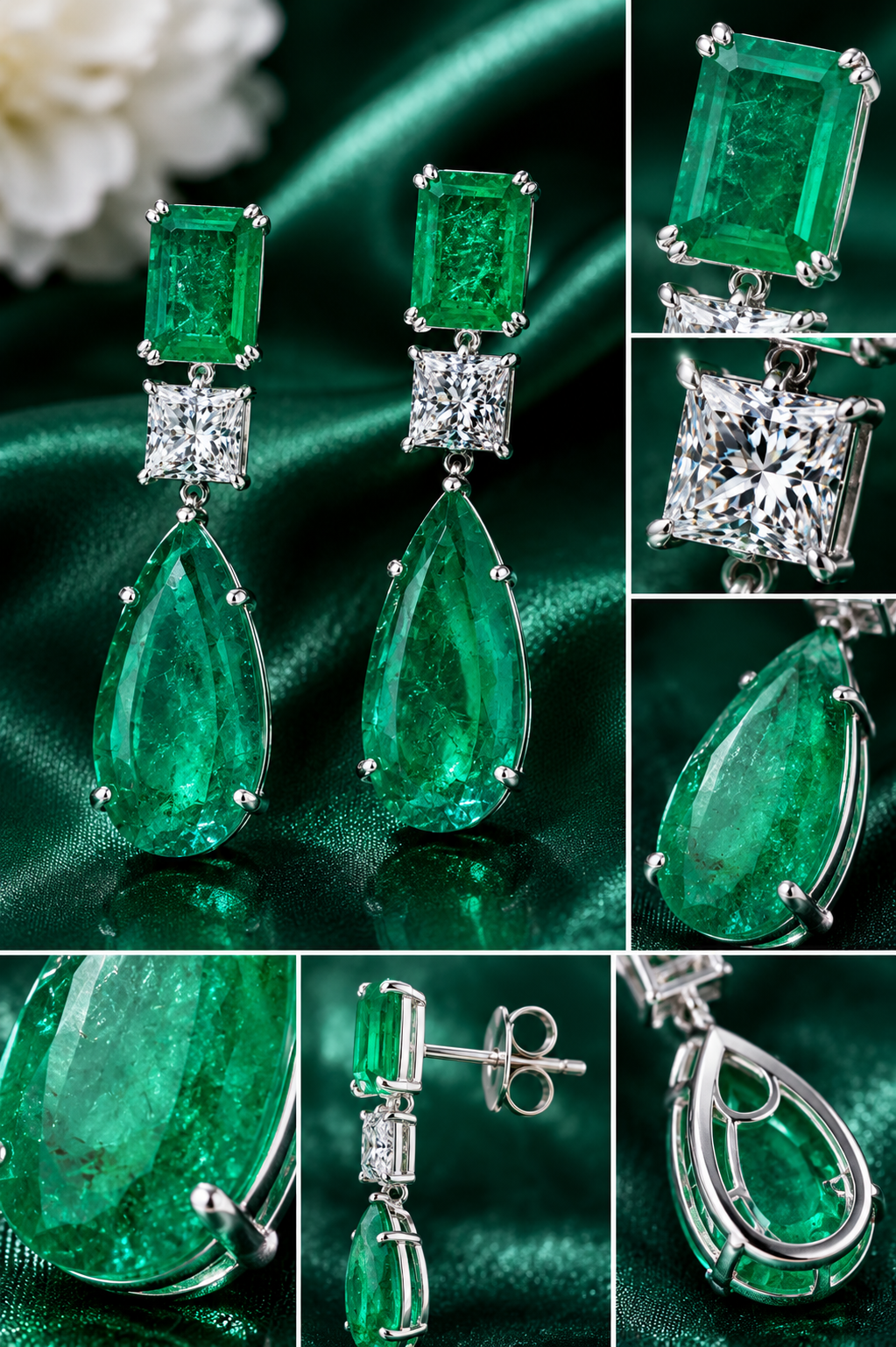 Emerald Cascade Triple Drop Earrings