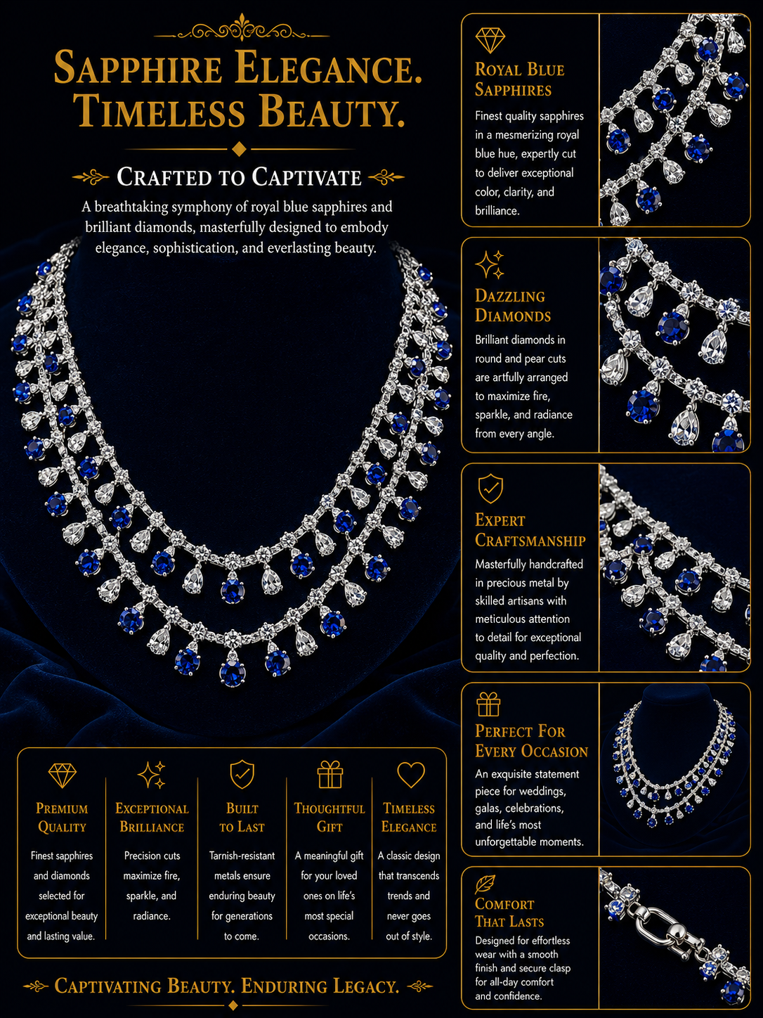 Royal Sapphire Cascade Diamond Necklace