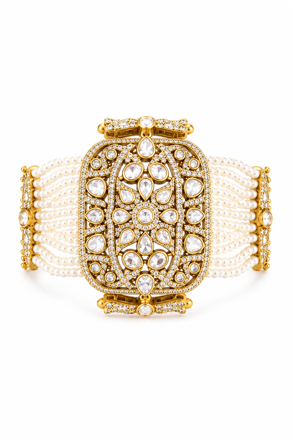 Royal Pearl-Strand Kundan Statement Bangle