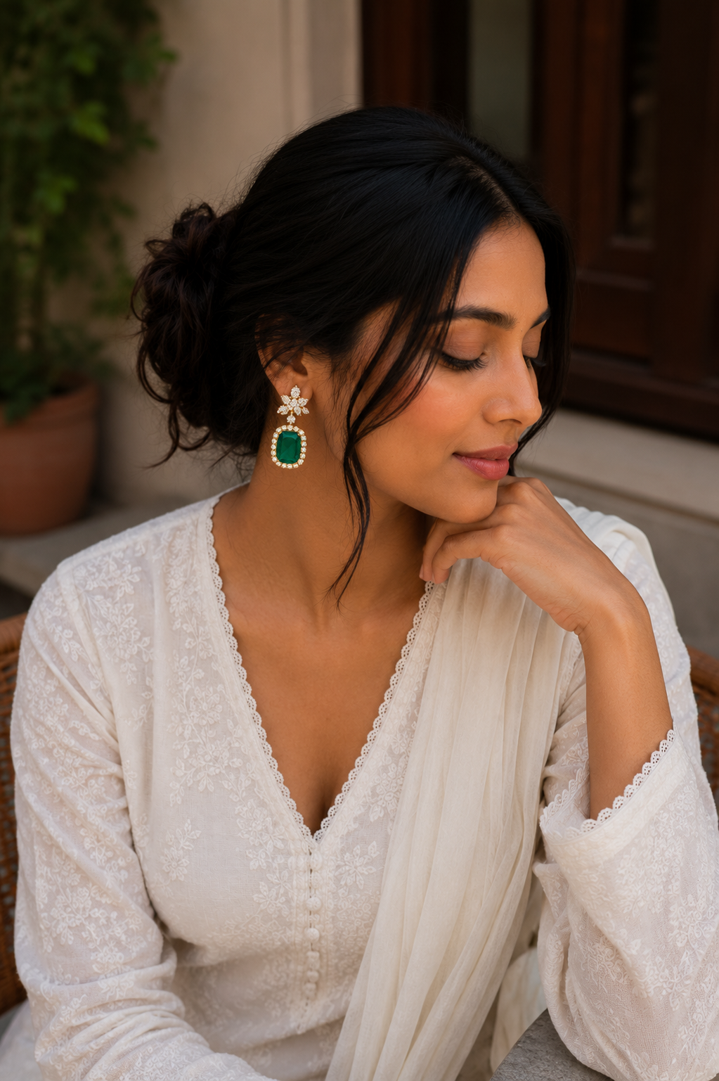 Emerald Halo Floral Drop Earrings