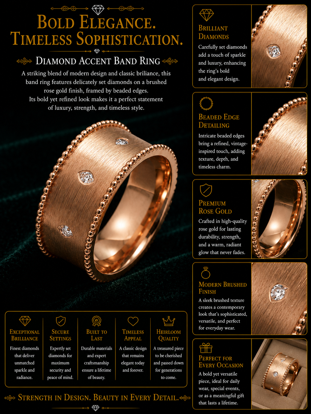 Rose Gold Satin Finish Statement Ring
