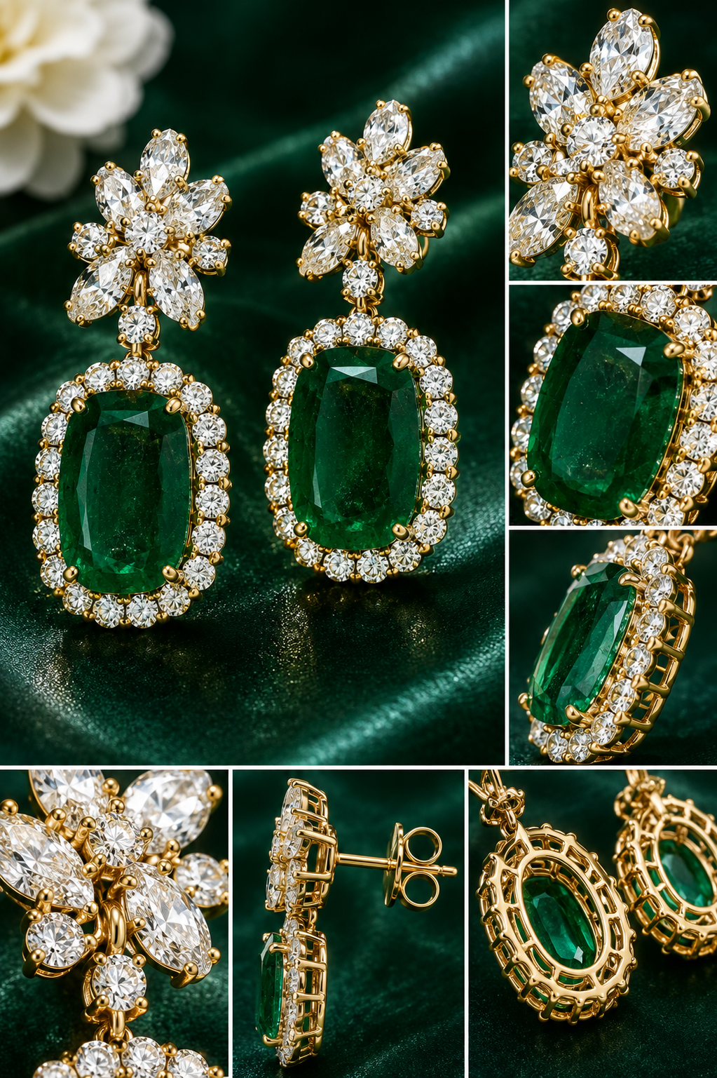 Emerald Halo Floral Drop Earrings