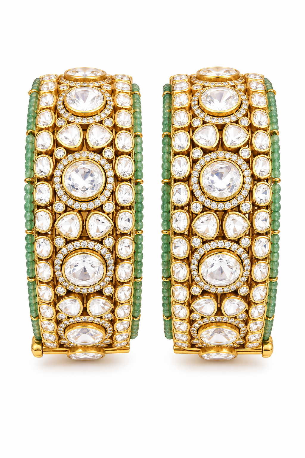 Royal Emerald Beaded Kundan Bangles