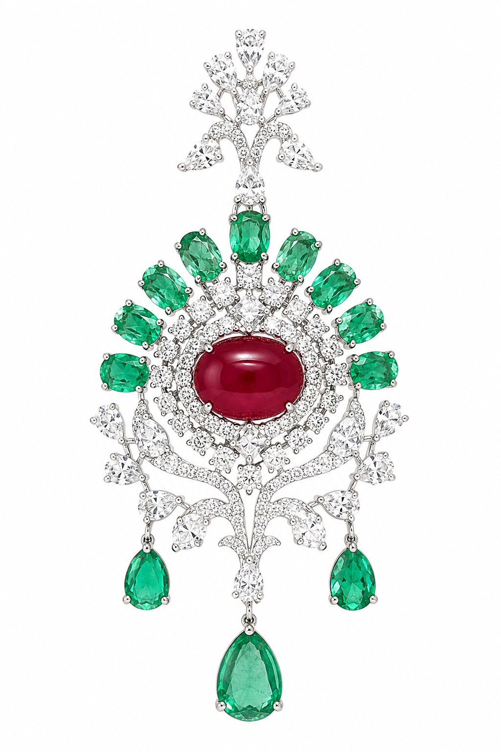 Emerald & Ruby Cascading Diamond Necklace Set