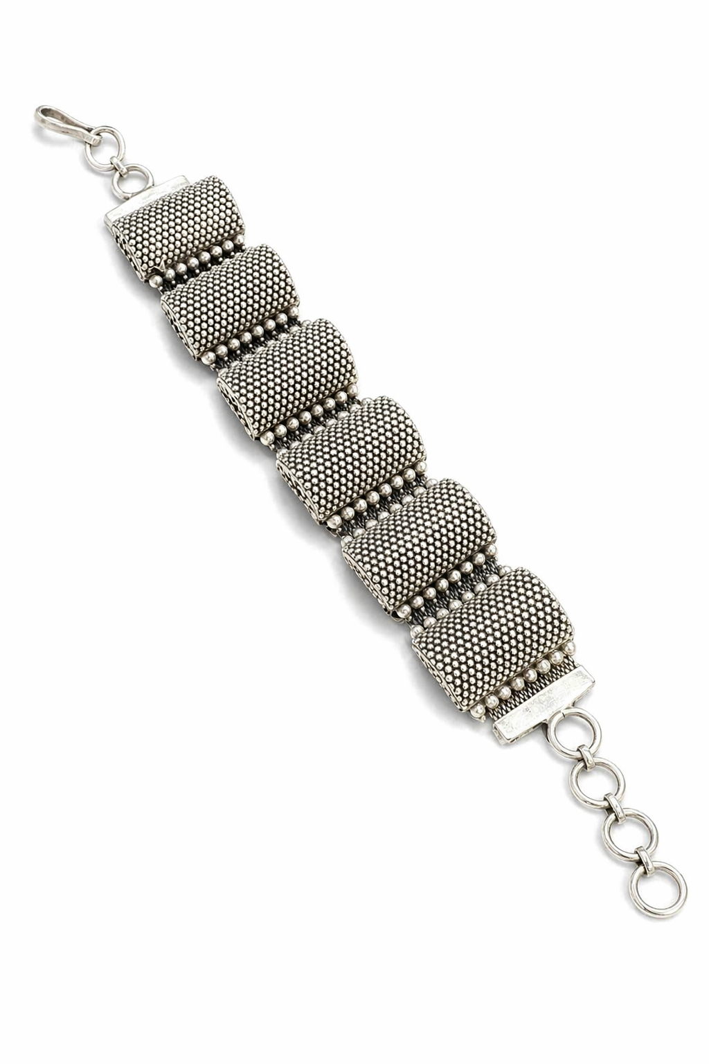 Oxidized Silver Convertible Bracelet–Choker – Textured Dome Panel Design