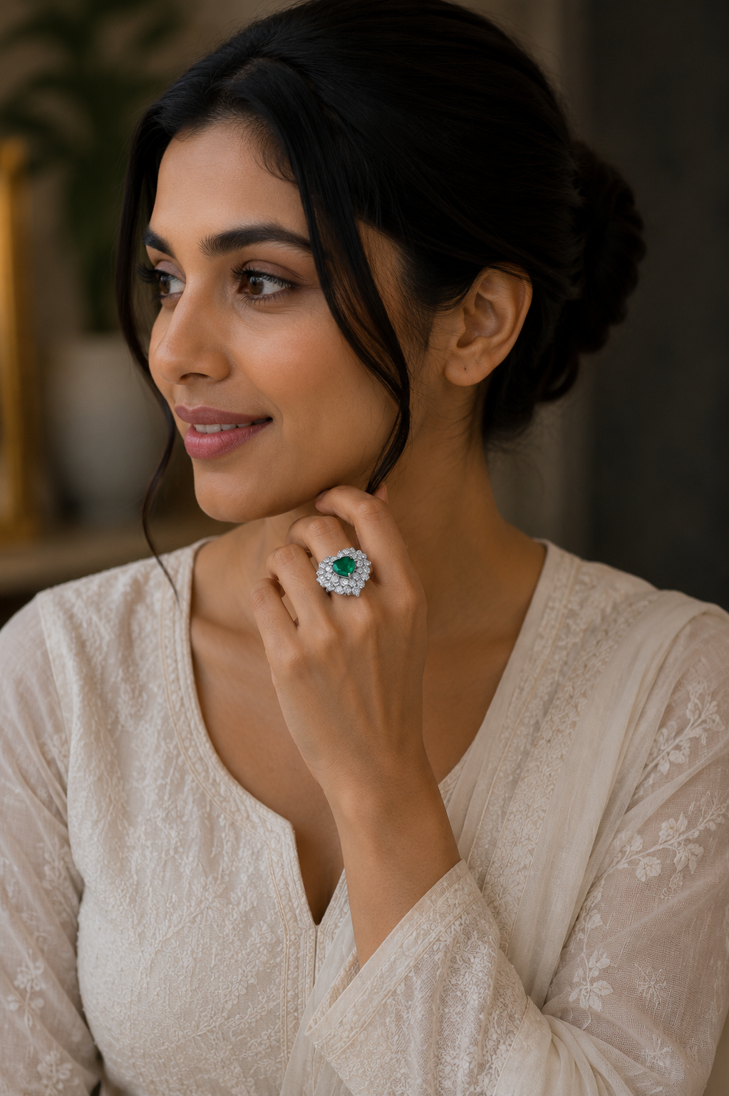 Emerald Heart Halo Couture Ring