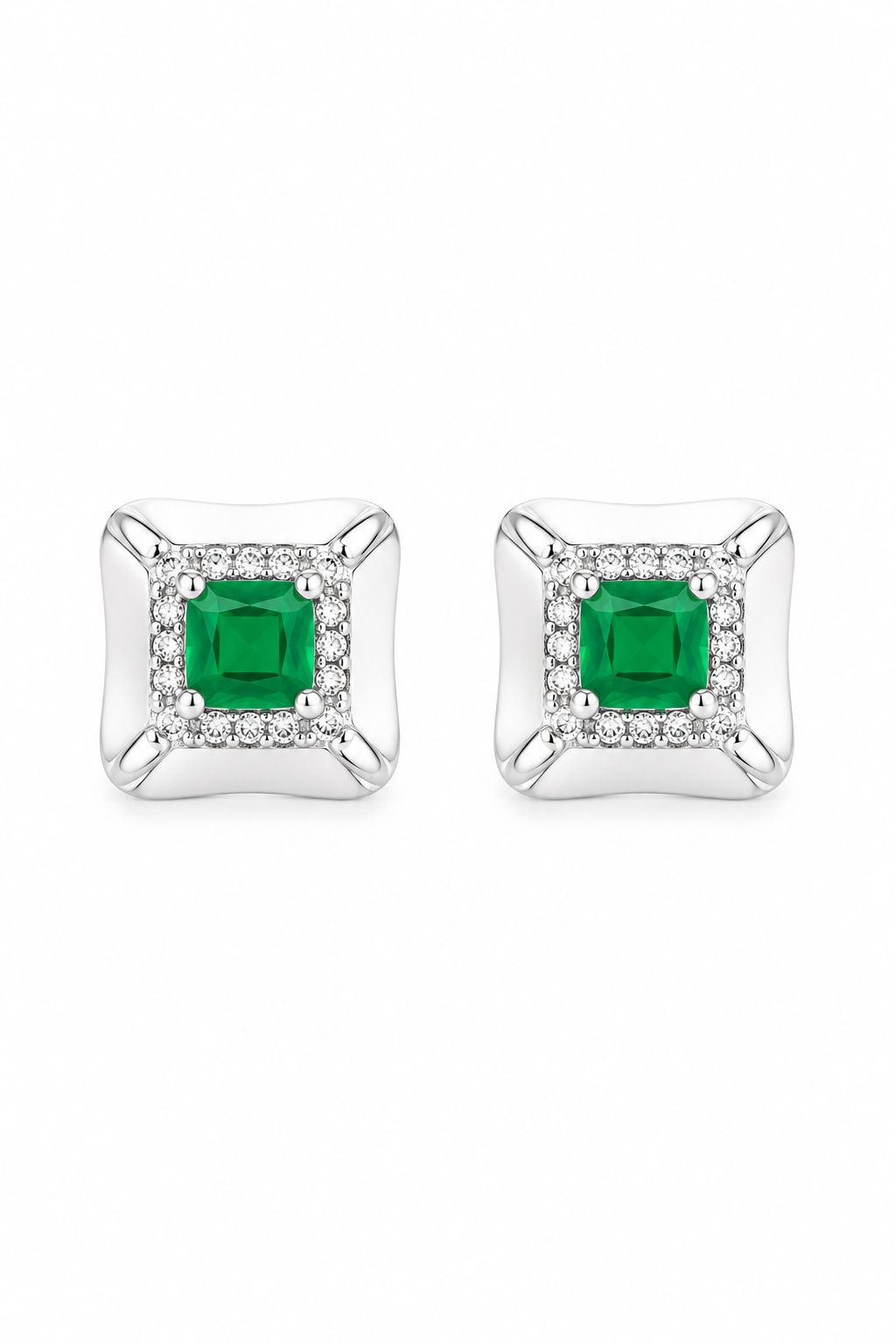 Emerald Green Solitaire Pendant & Stud Earrings Set in Silver Finish