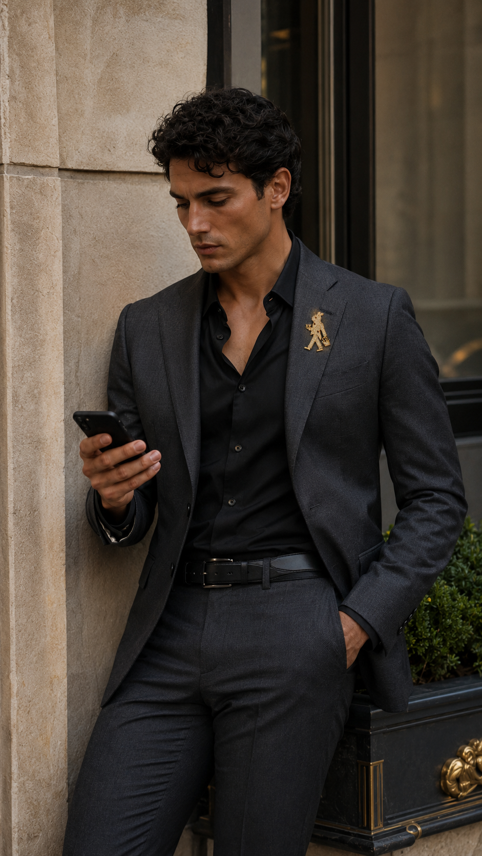 Crystal Pavé Waiter Figural Brooch in Gold — Cocktail Butler Pin