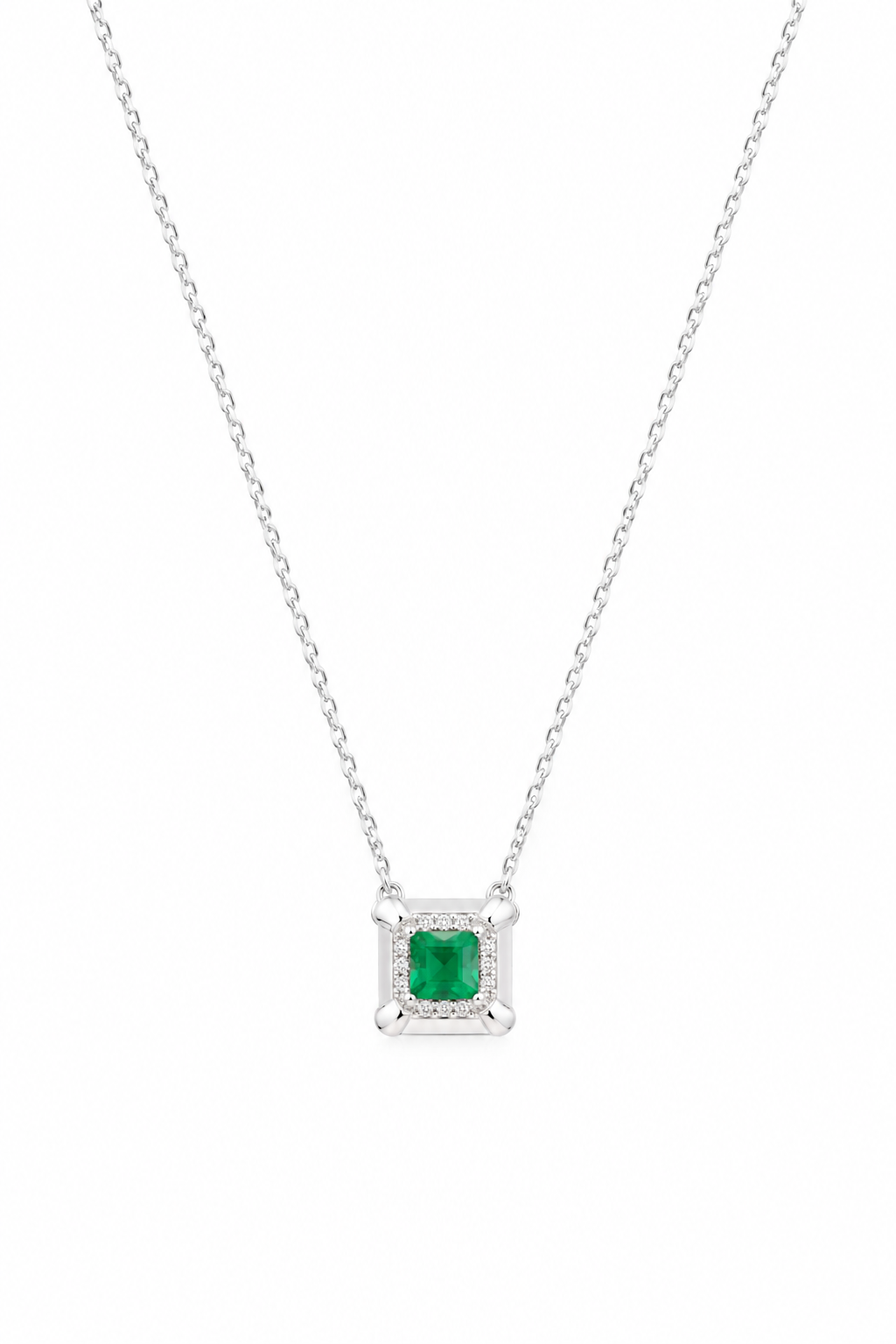 Emerald Green Solitaire Pendant & Stud Earrings Set in Silver Finish