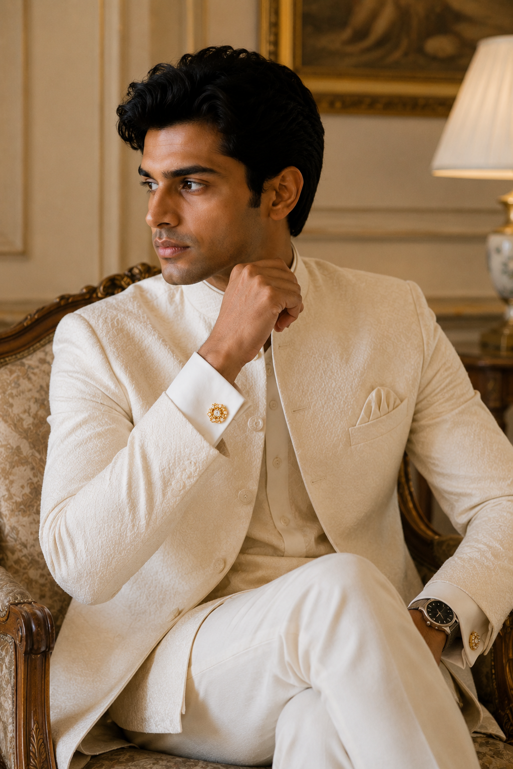 Gold Floral Swirl Cufflinks – Luxury Crystal Jewelry for Groom & Formal Wear