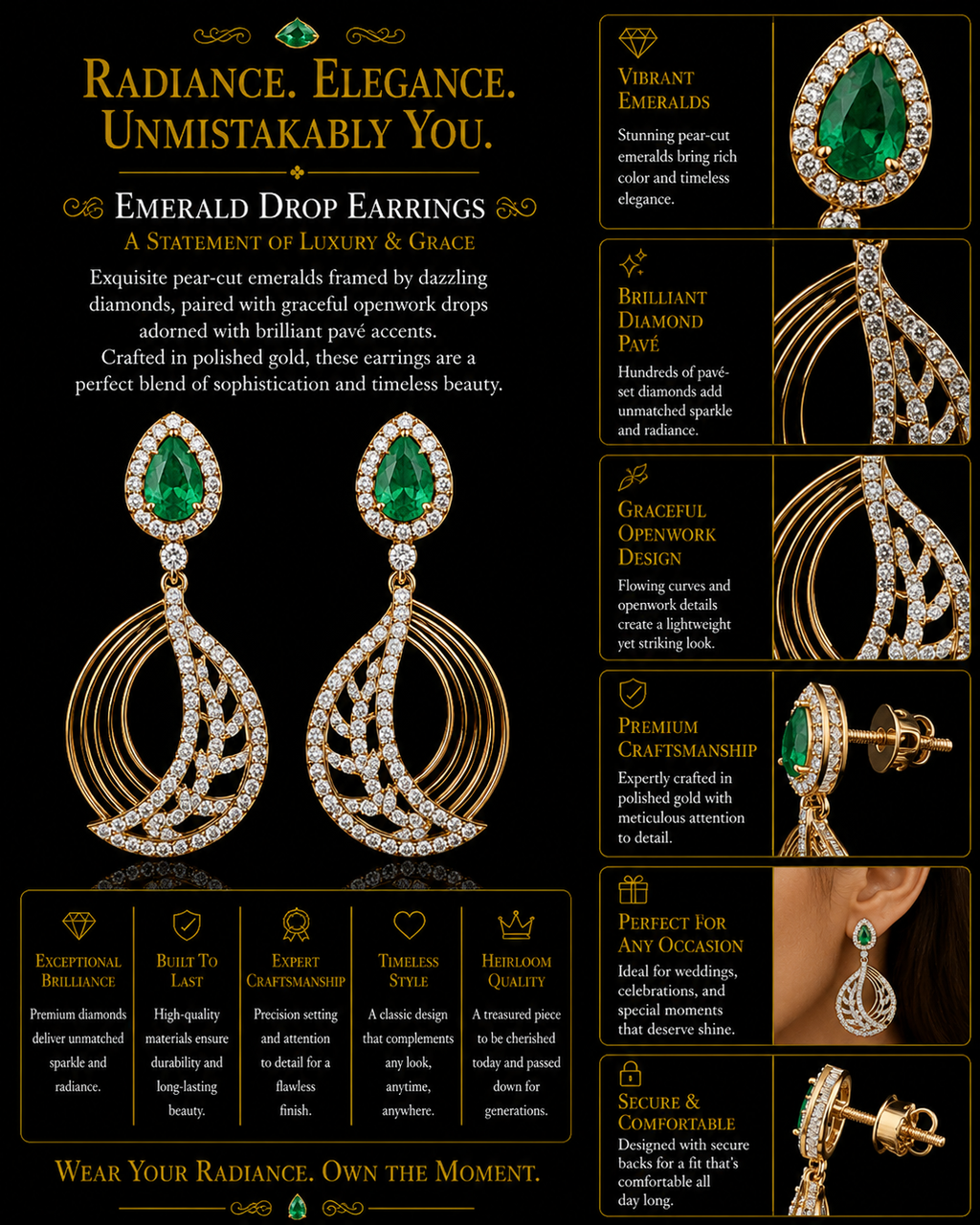 Emerald Crystal Designer Drop Earrings
