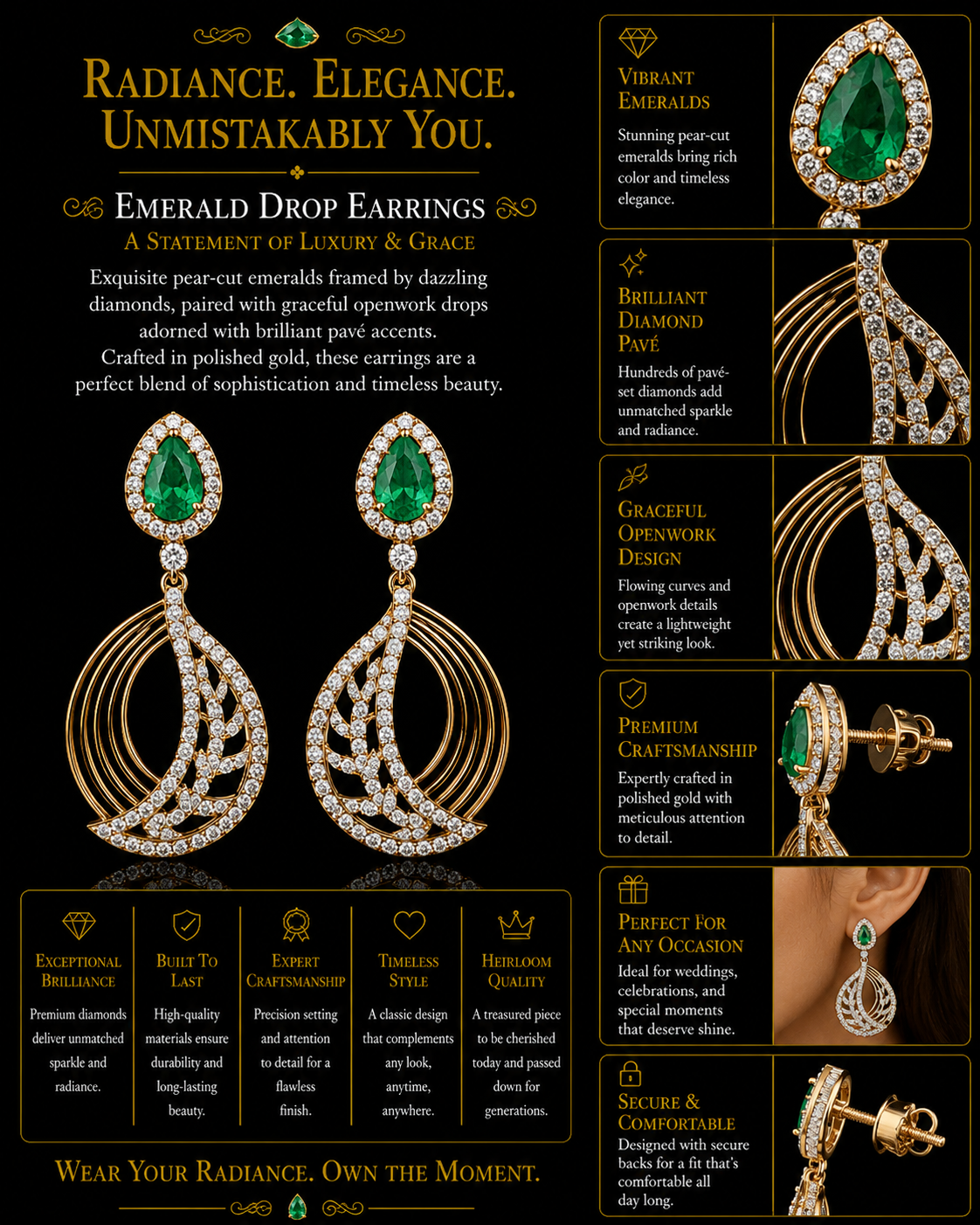 Emerald Crystal Designer Drop Earrings