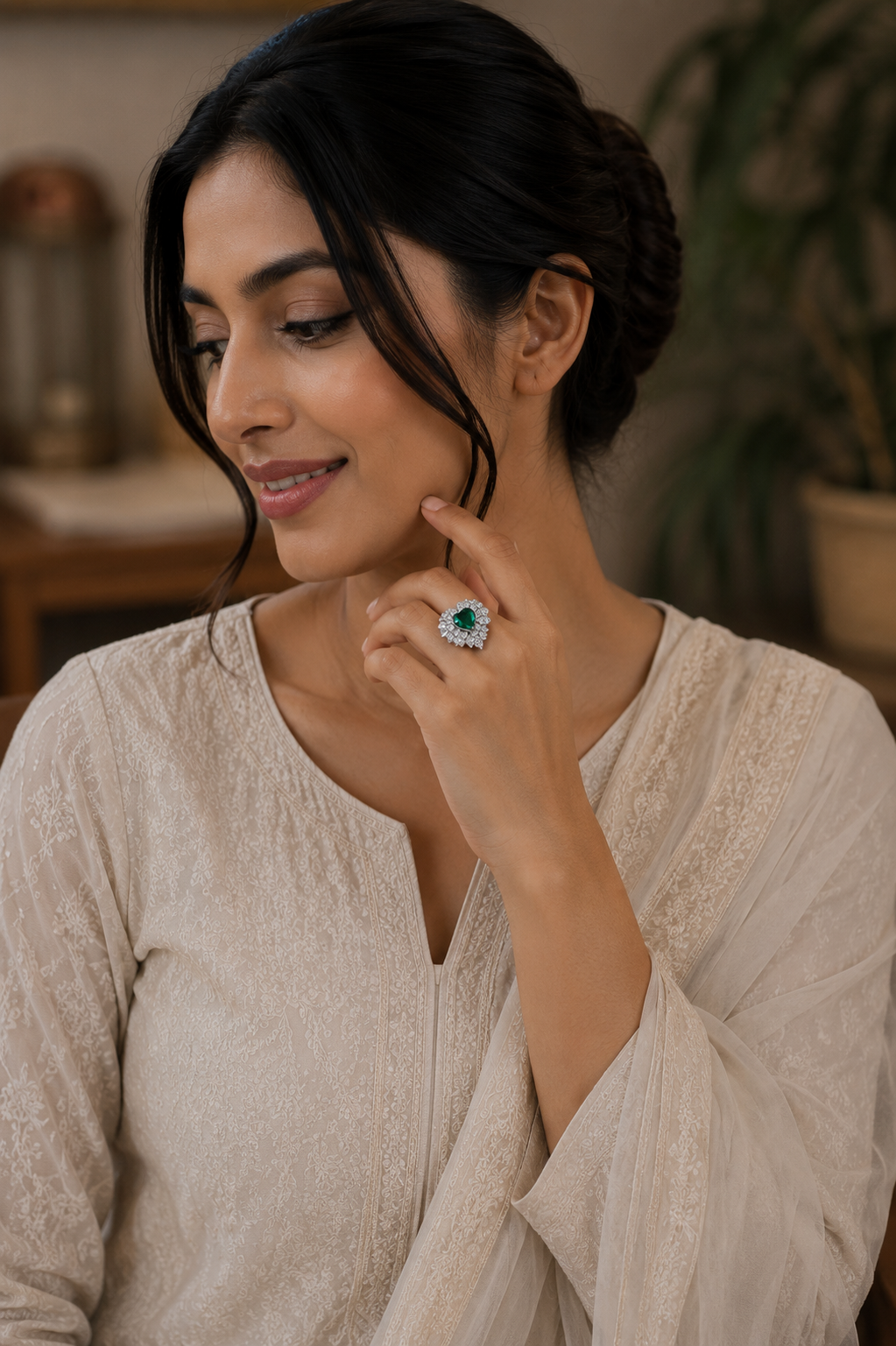 Emerald Heart Halo Couture Ring