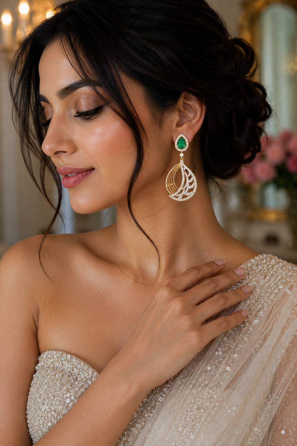 Emerald Crystal Designer Drop Earrings
