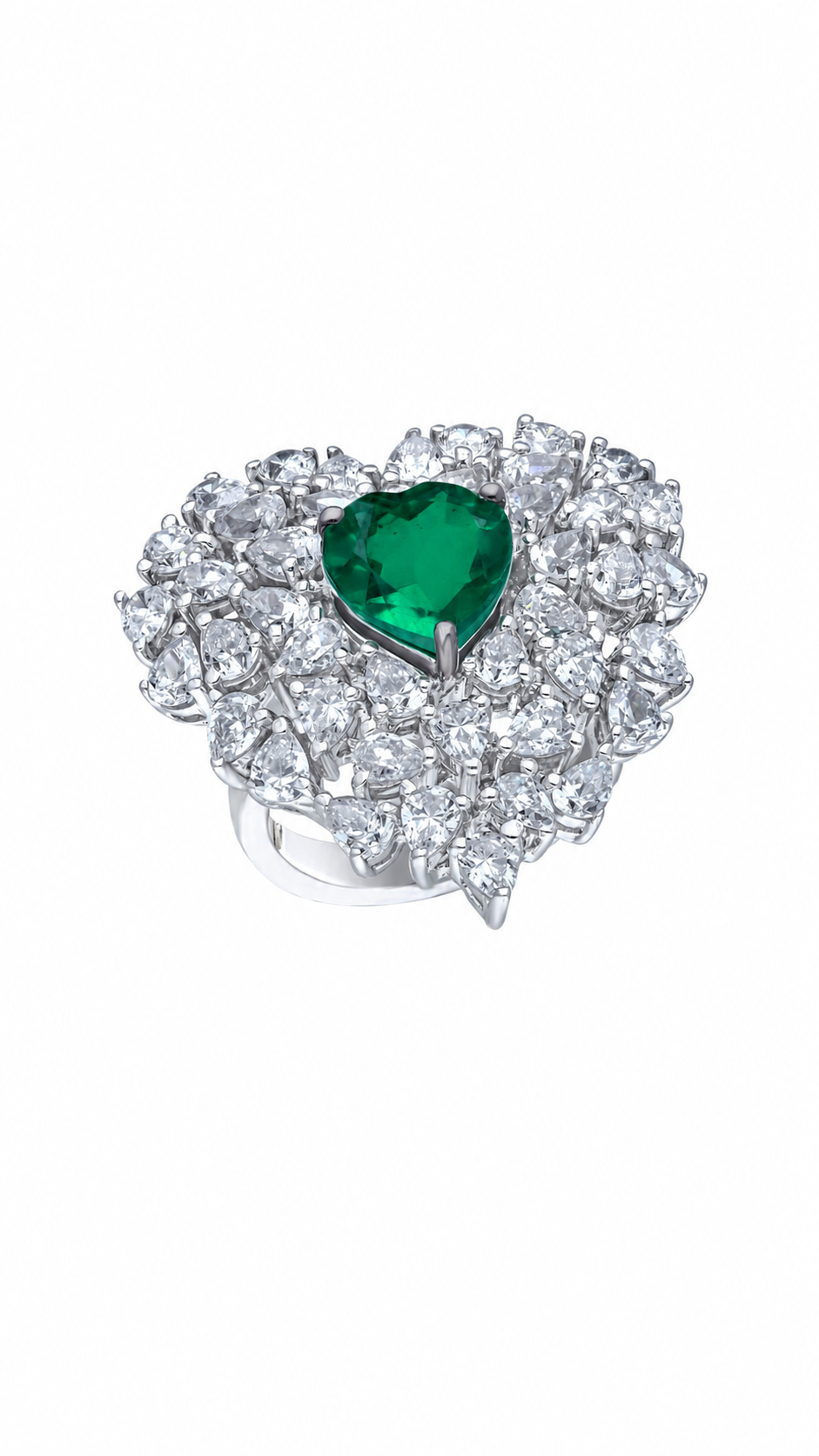 Emerald Heart Halo Couture Ring