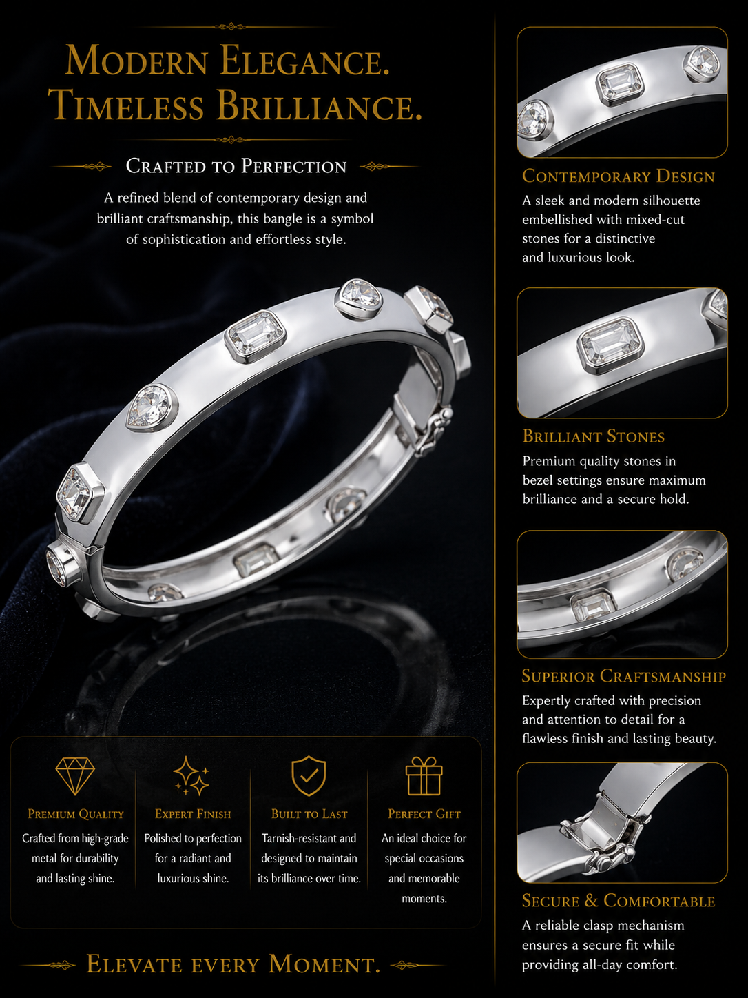Mixed-Cut Diamond Station Bangle Bracelet