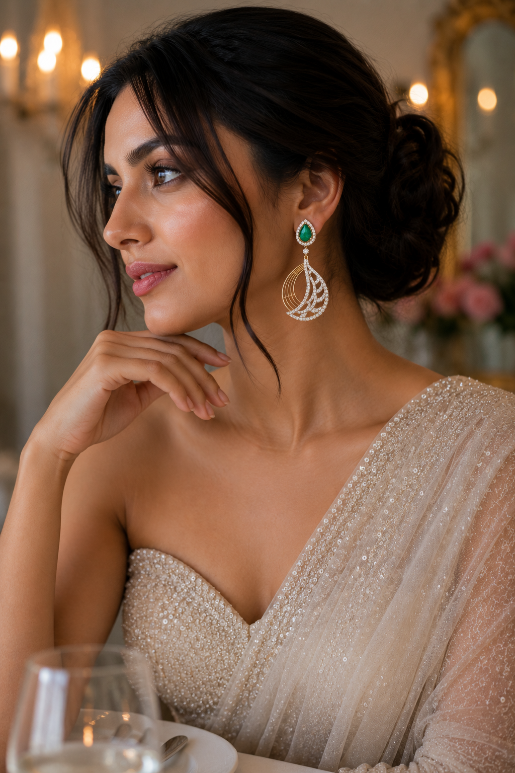 Emerald Crystal Designer Drop Earrings