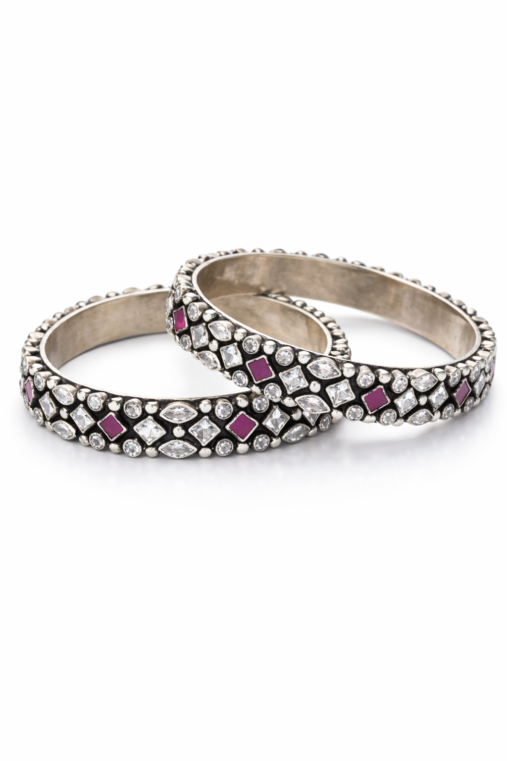 Vintage Ruby & Jadau-Style Handcrafted Silver Kadas