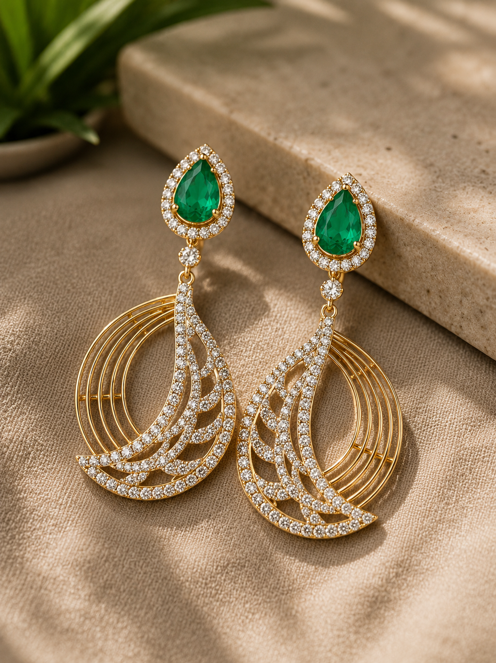 Emerald Crystal Designer Drop Earrings