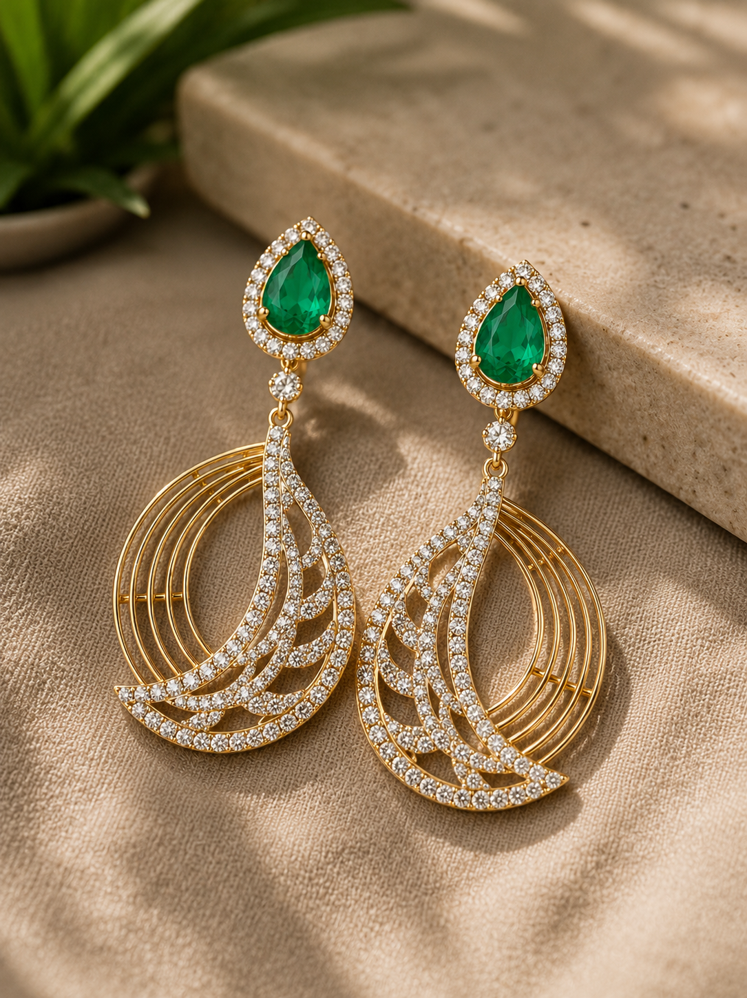 Emerald Crystal Designer Drop Earrings