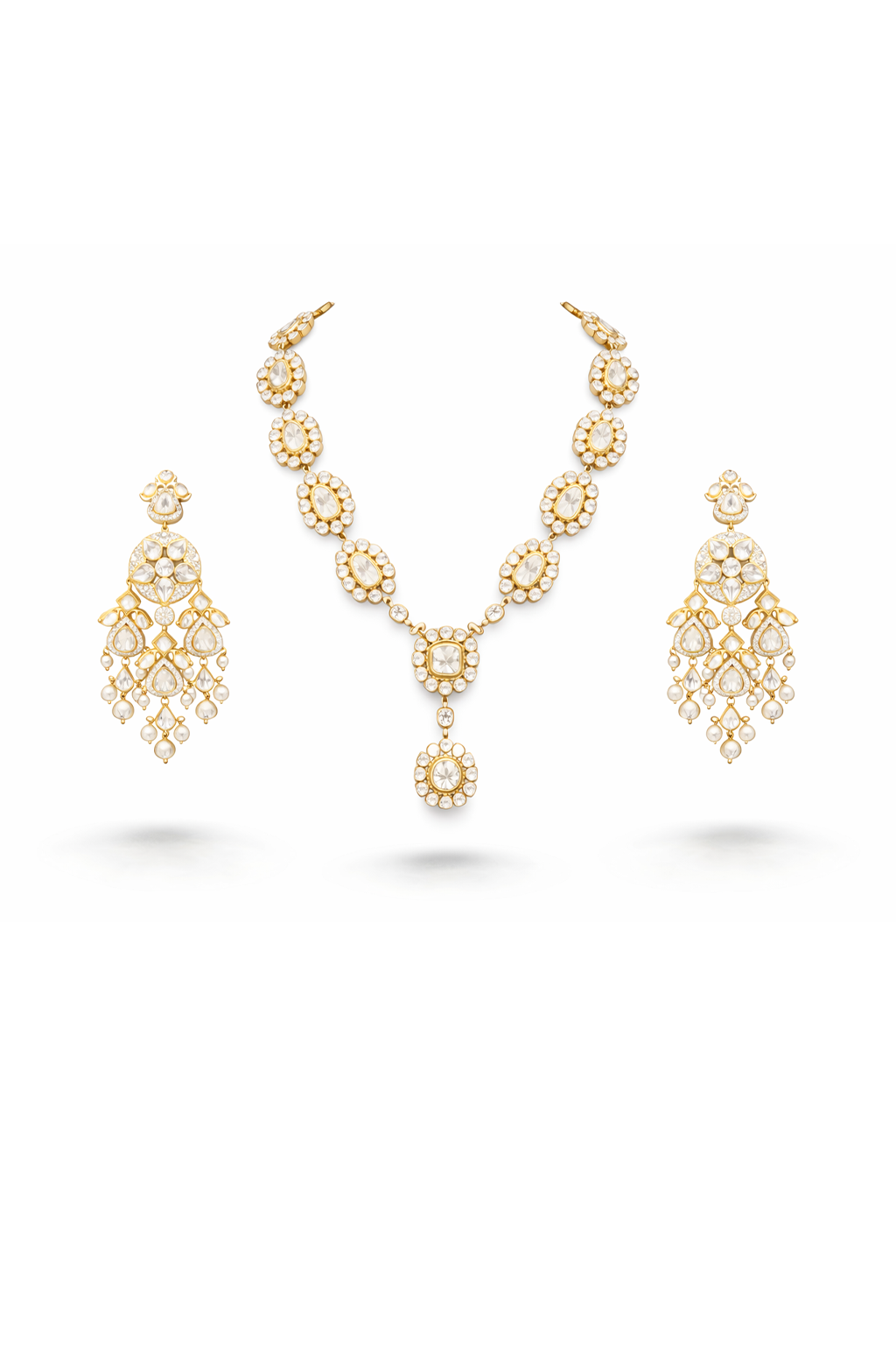 Elegant Pearl-Inspired Gold Necklace Set with Statement Drop Earrings