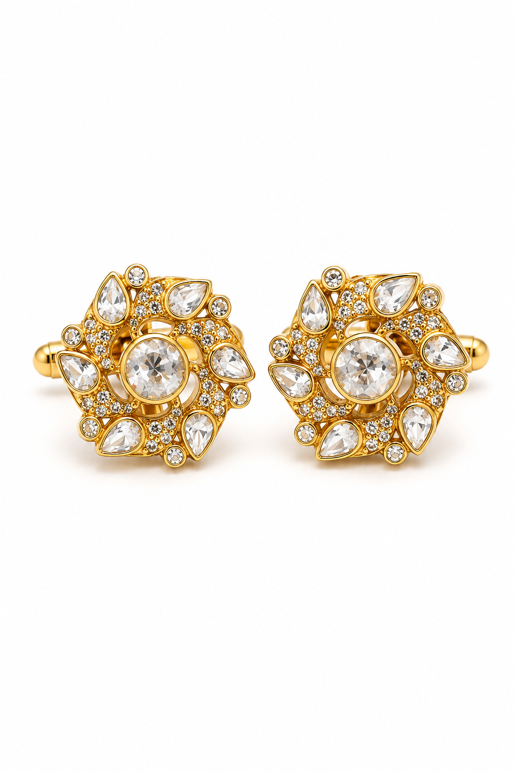 Gold Floral Swirl Cufflinks – Luxury Crystal Jewelry for Groom & Formal Wear