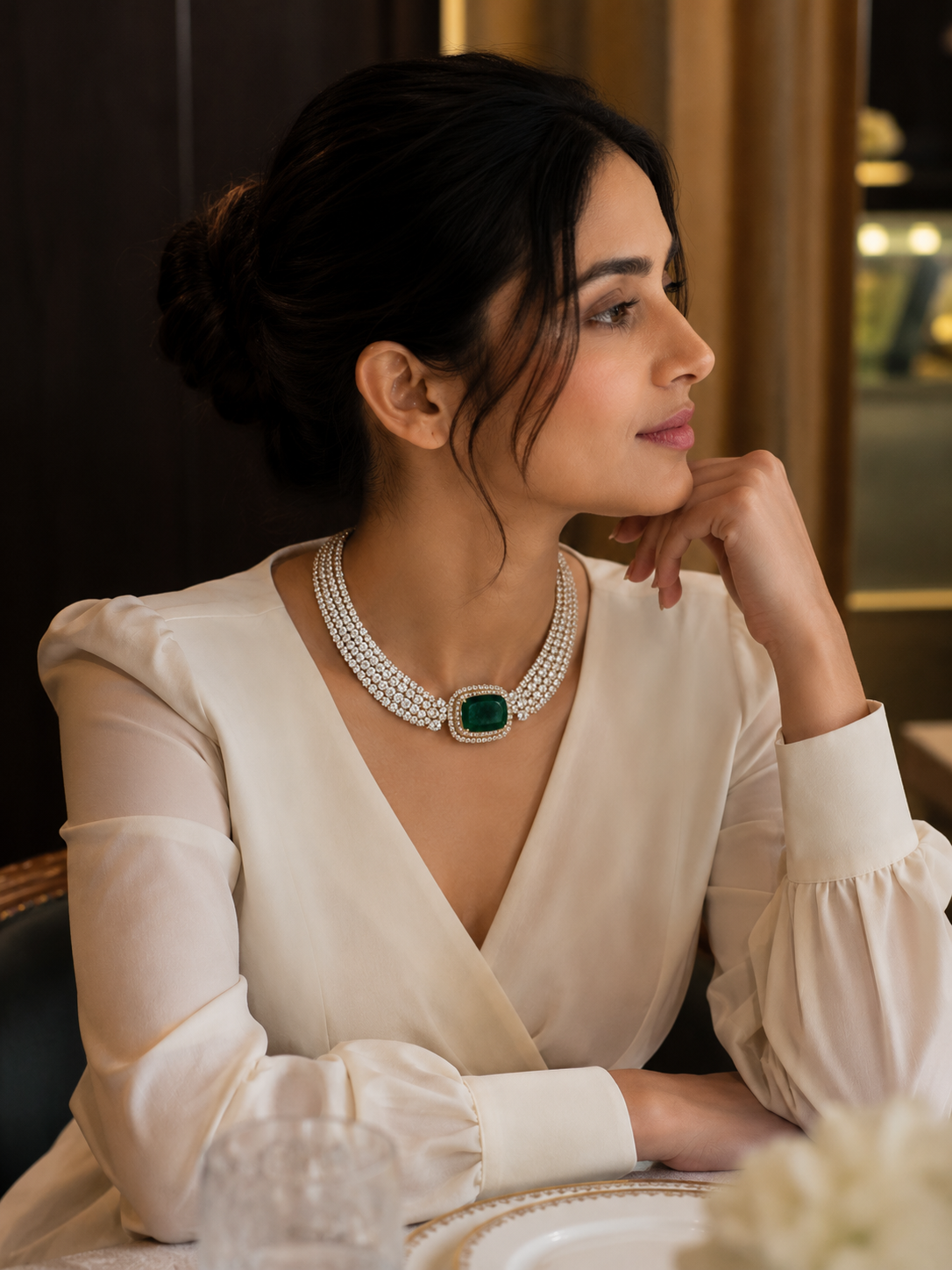 Majestic Emerald Royale Diamond Collar Necklace