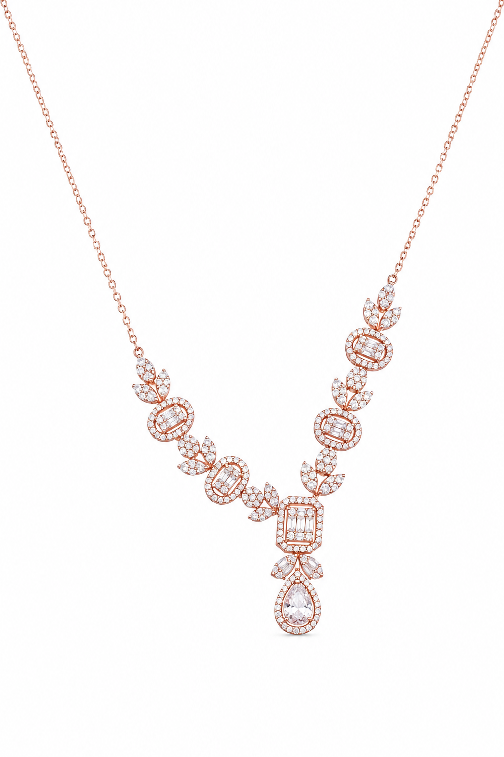 Rose Gold Diamond Teardrop Jewelry Set